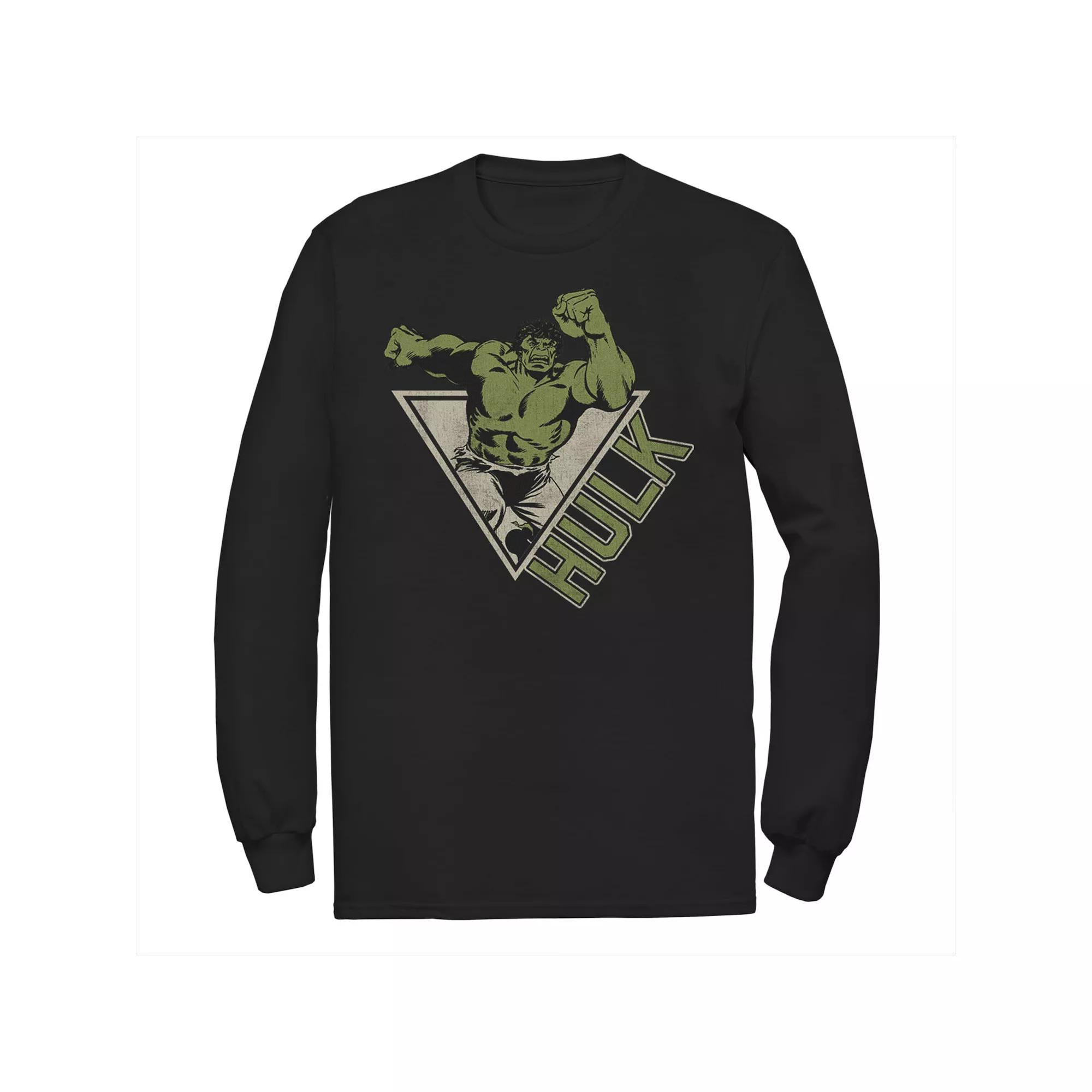 Men's Marvel Hulk Retro Triangle Jumping Poster Long Sleeve Graphic Tee,  Product Image