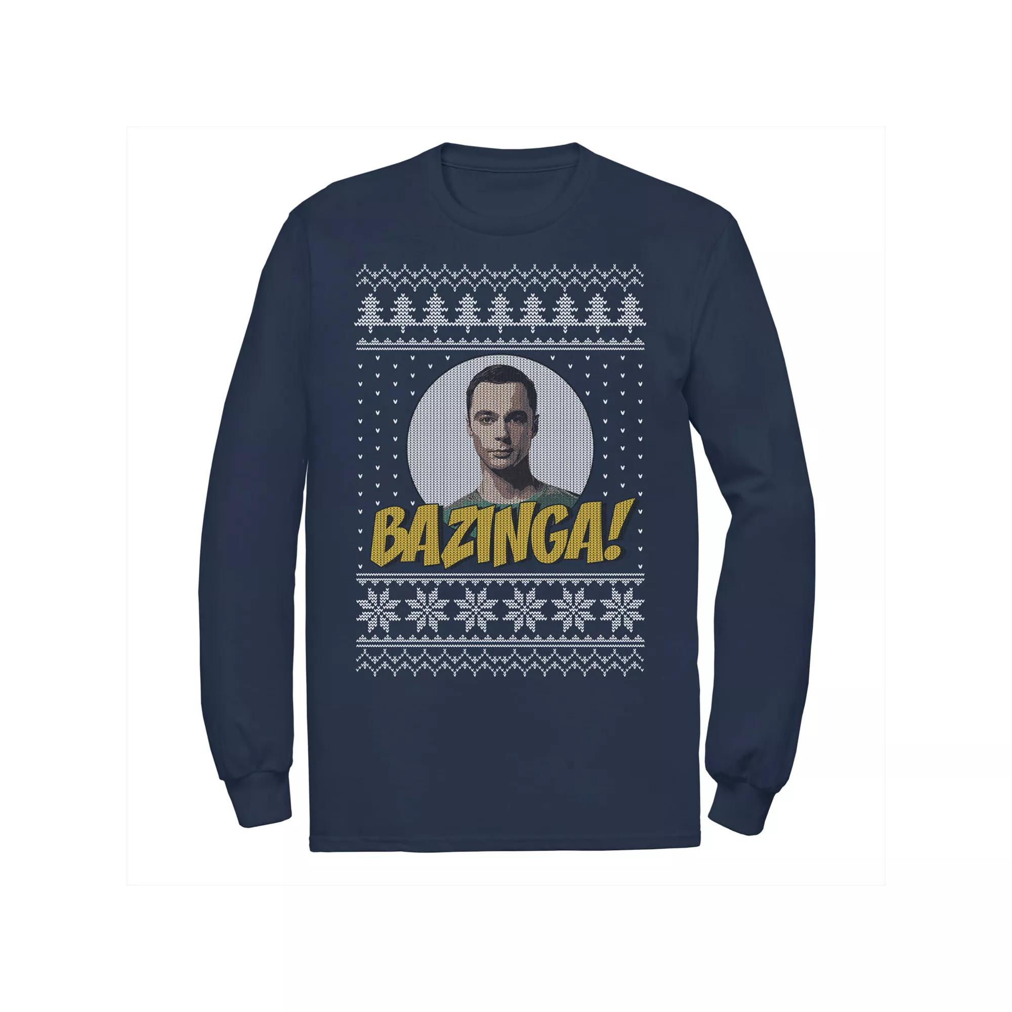 Men's The Big Bang Theory Bazinga Holiday Pattern Tee, Size: Small, Blue Product Image