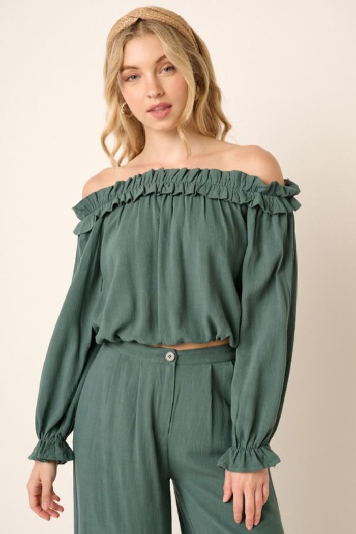 Off Shoulder and Wide Leg Pants Set Product Image