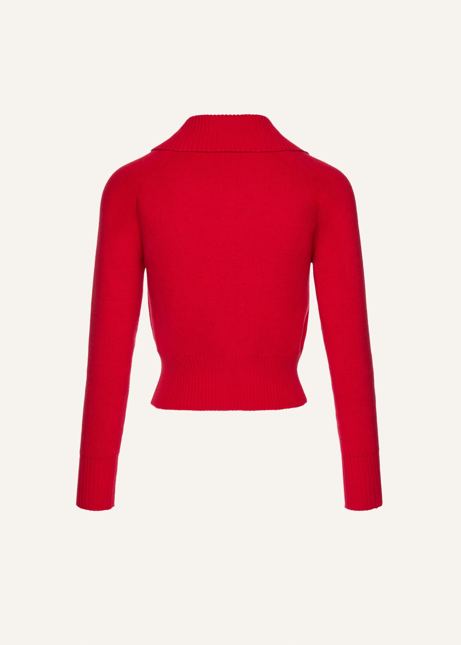 Long-sleeve buttoned cropped sweater in red Product Image