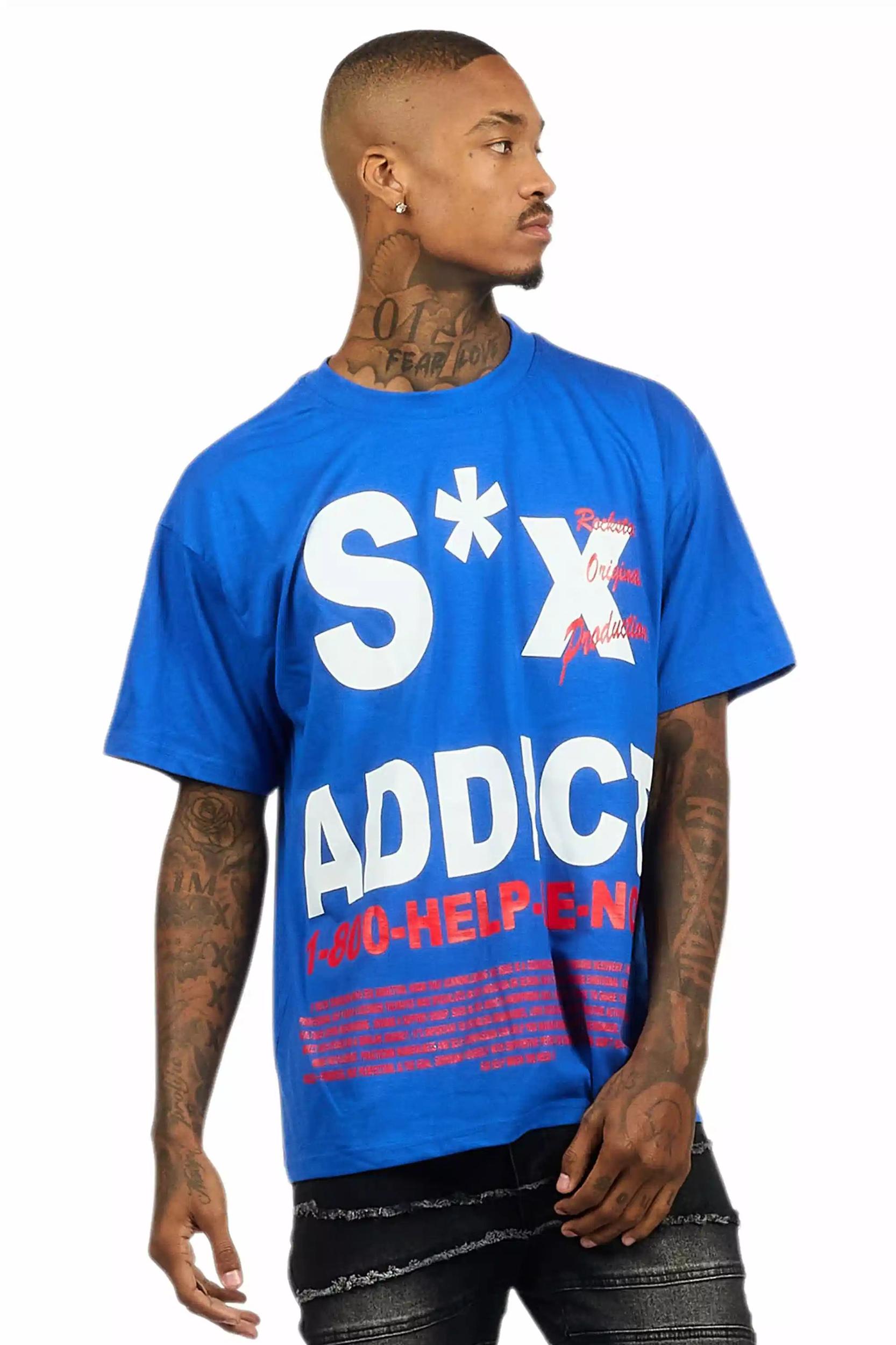Addict Royal Blue Graphic T-Shirt Male Product Image