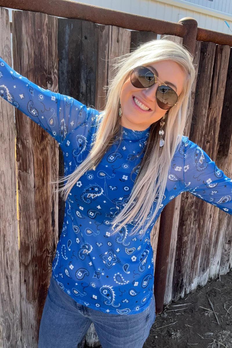 Sterling Kreek Bandana Babe Blue Mesh Top Product Image