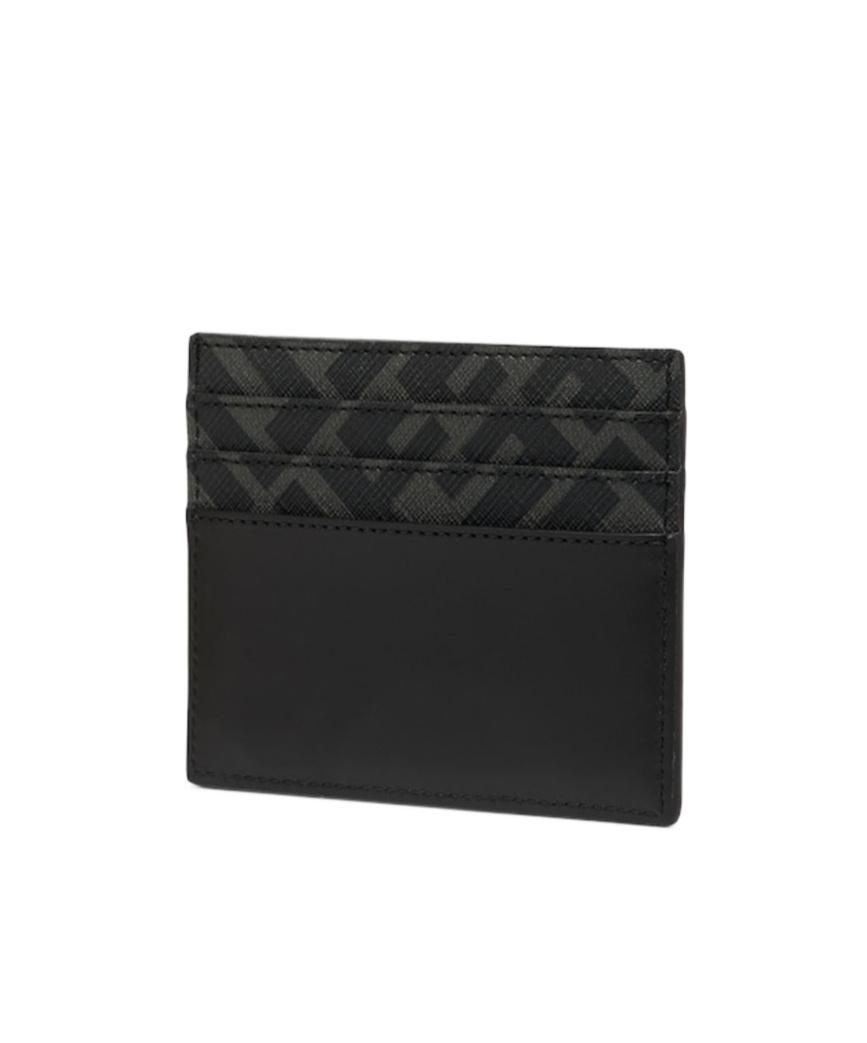 FENDI Brown Card-holder With Squared Ff Motif In Leather And Ff Canvas Man In Ebony Product Image