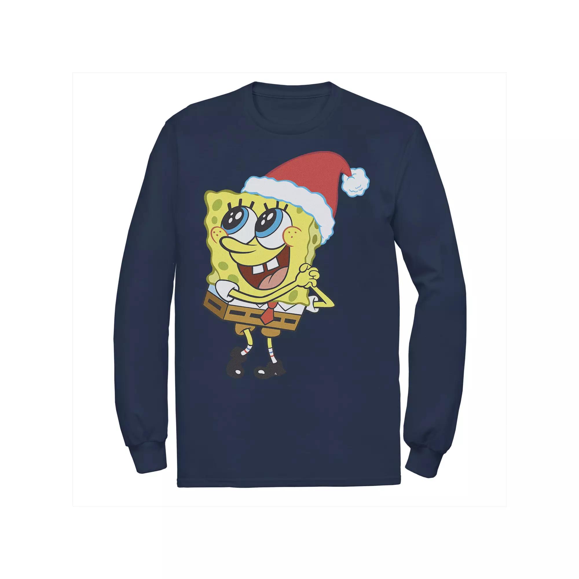 Men's Nickelodeon SpongeBob SquarePants Santa Hat Long Sleeve Tee,  Product Image