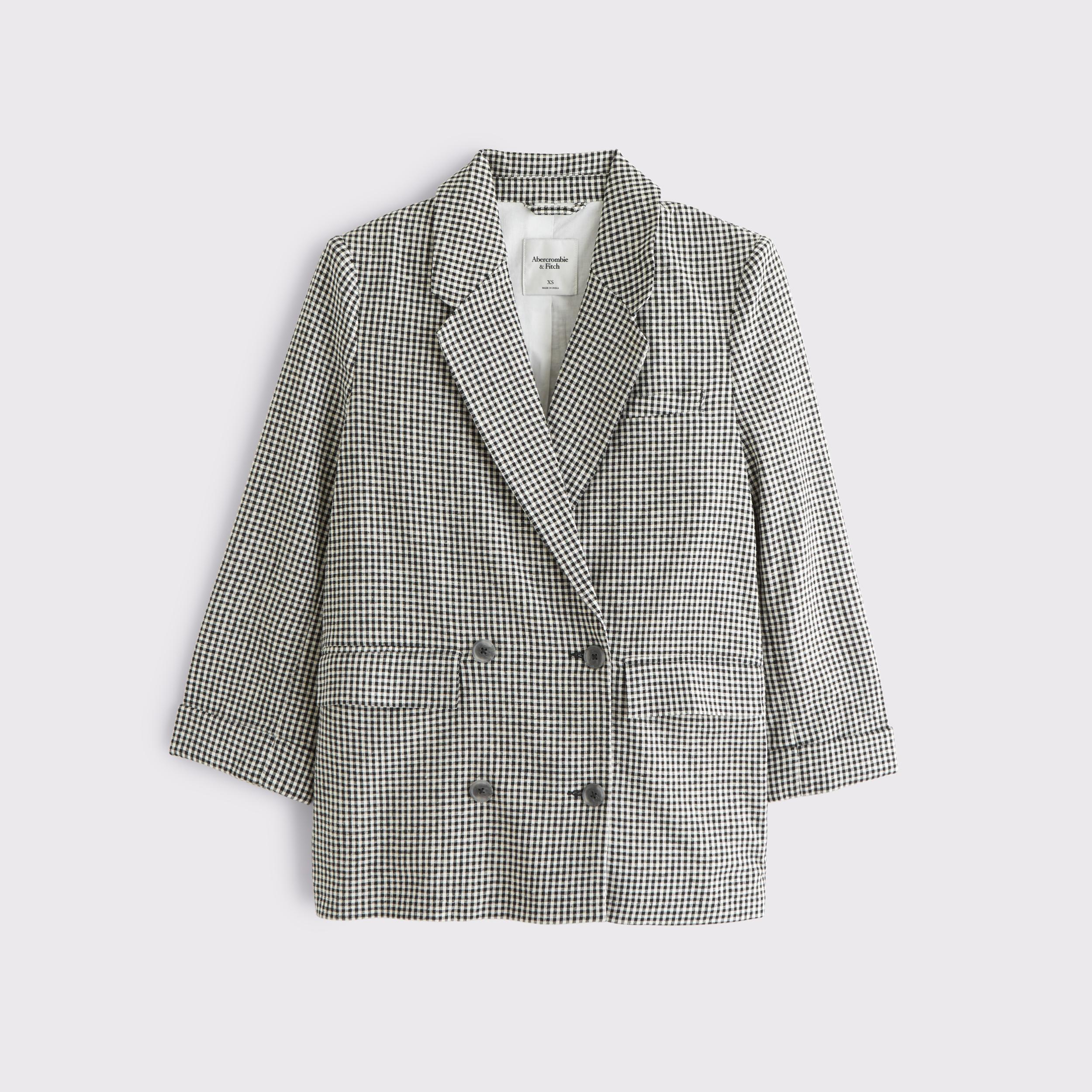 Double-Breasted Linen-Blend Slouchy Blazer Product Image