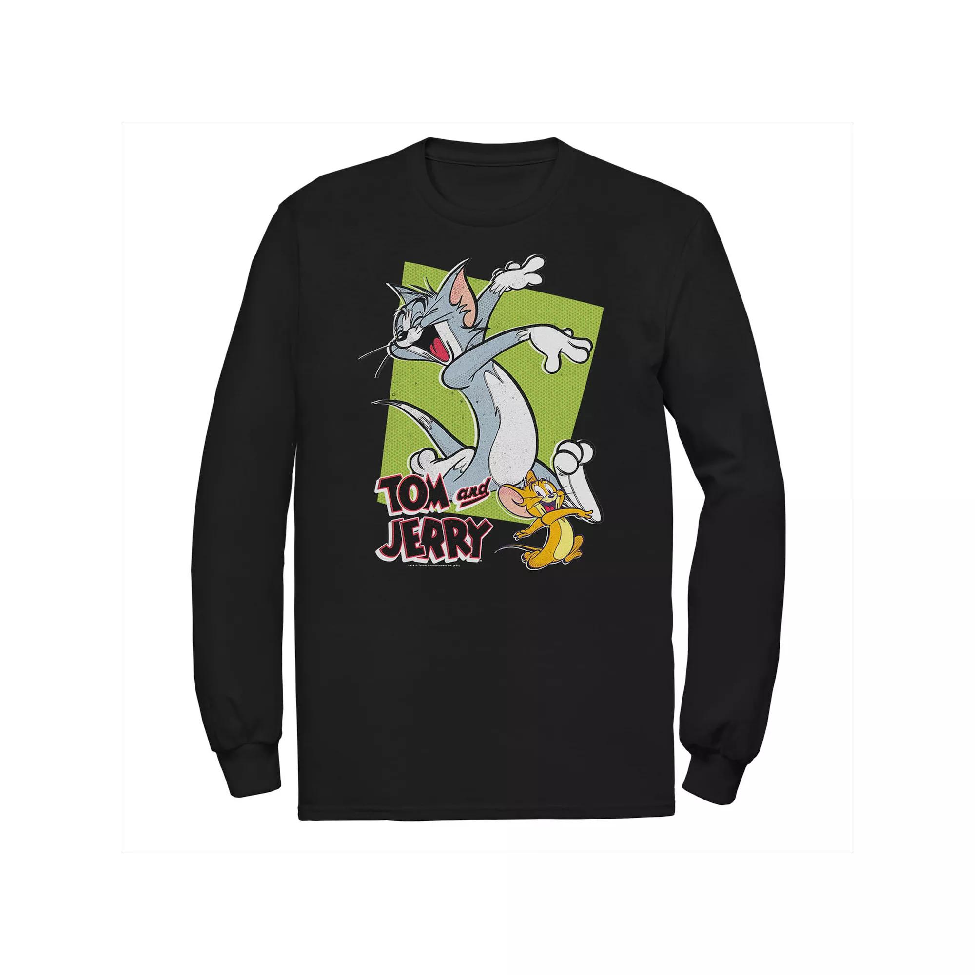 Big & Tall Tom and Jerry Retro Style Green Box Portrait Long Sleeve Graphic Tee, Men's, Size: Large Tall, Black Product Image