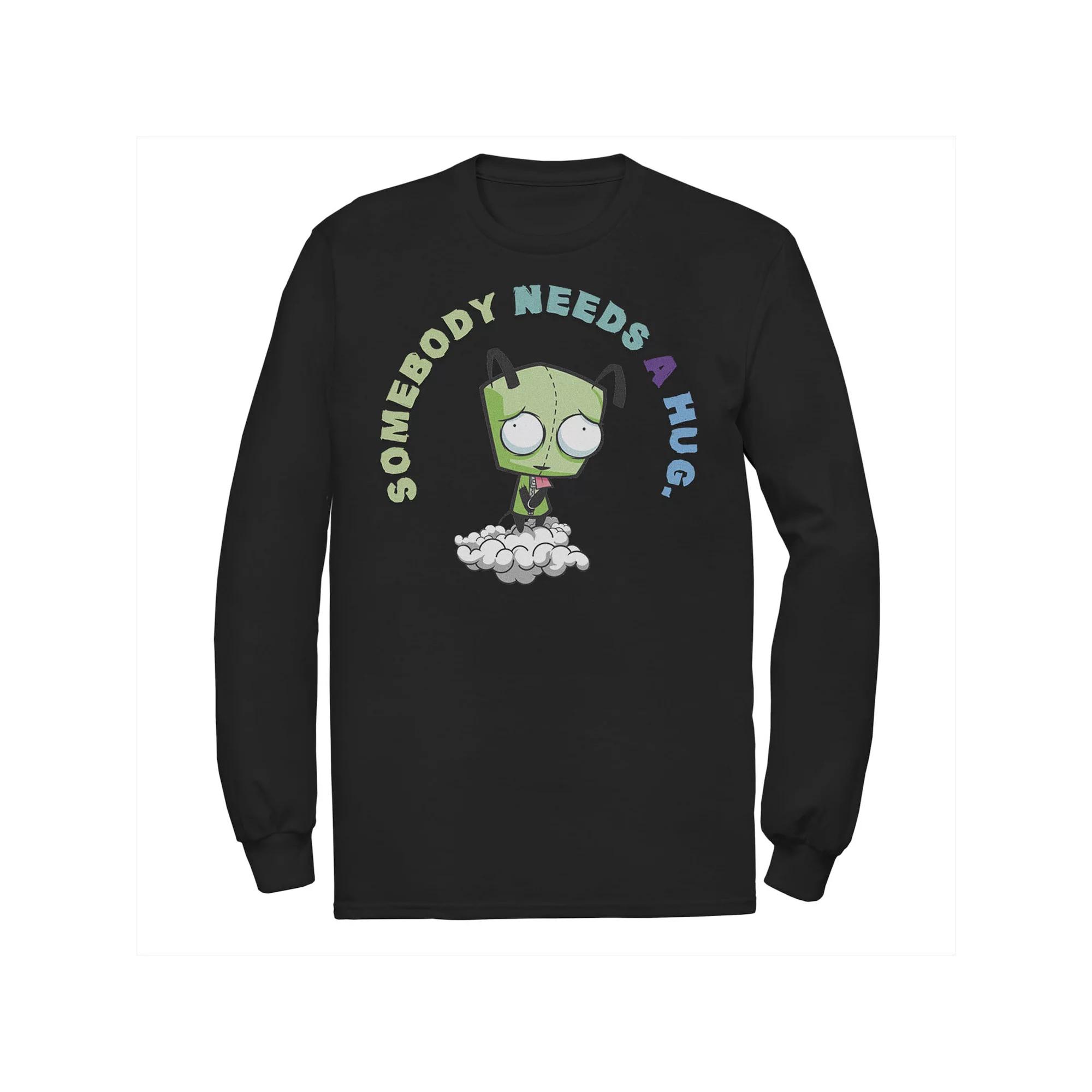 Men's Nickelodeon Invader Zim Gir Somebody Needs A Hug Sad Portrait Long Sleeve Graphic Tee,  Product Image