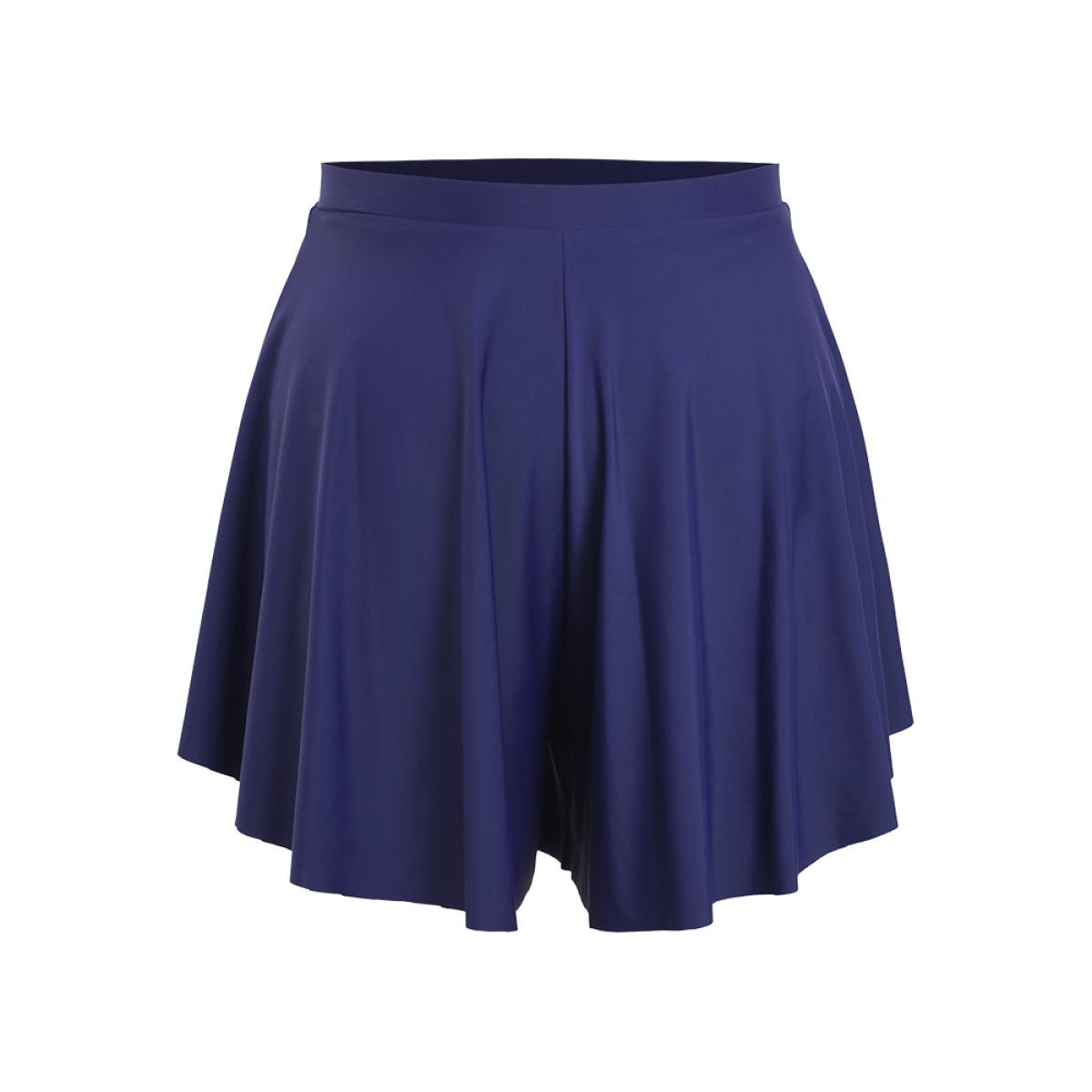 Plus Size Plain Loose High Waist Swim Shorts Women's Swimwear Indigo Vacation Plain High stretch High Rise Curve Swim Bottoms BloomChic 28/5X Product Image