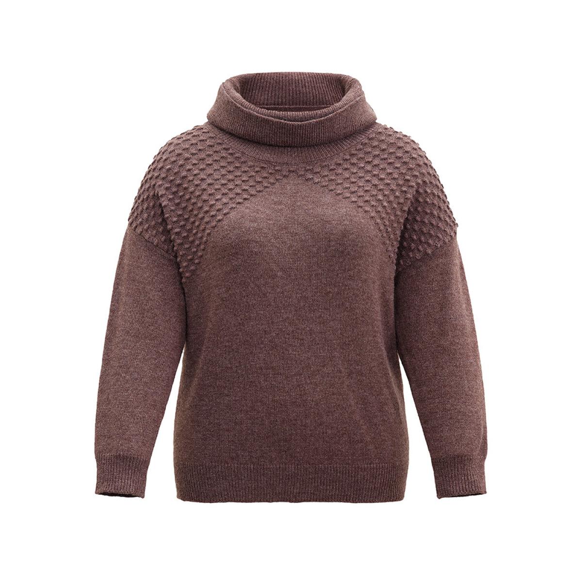 Plus Size Supersoft Essentials Solid Textured Turtleneck Pullover DarkBrown Women Casual Loose Long Sleeve Turtleneck Dailywear Pullovers BloomChic 14-16/1X Product Image