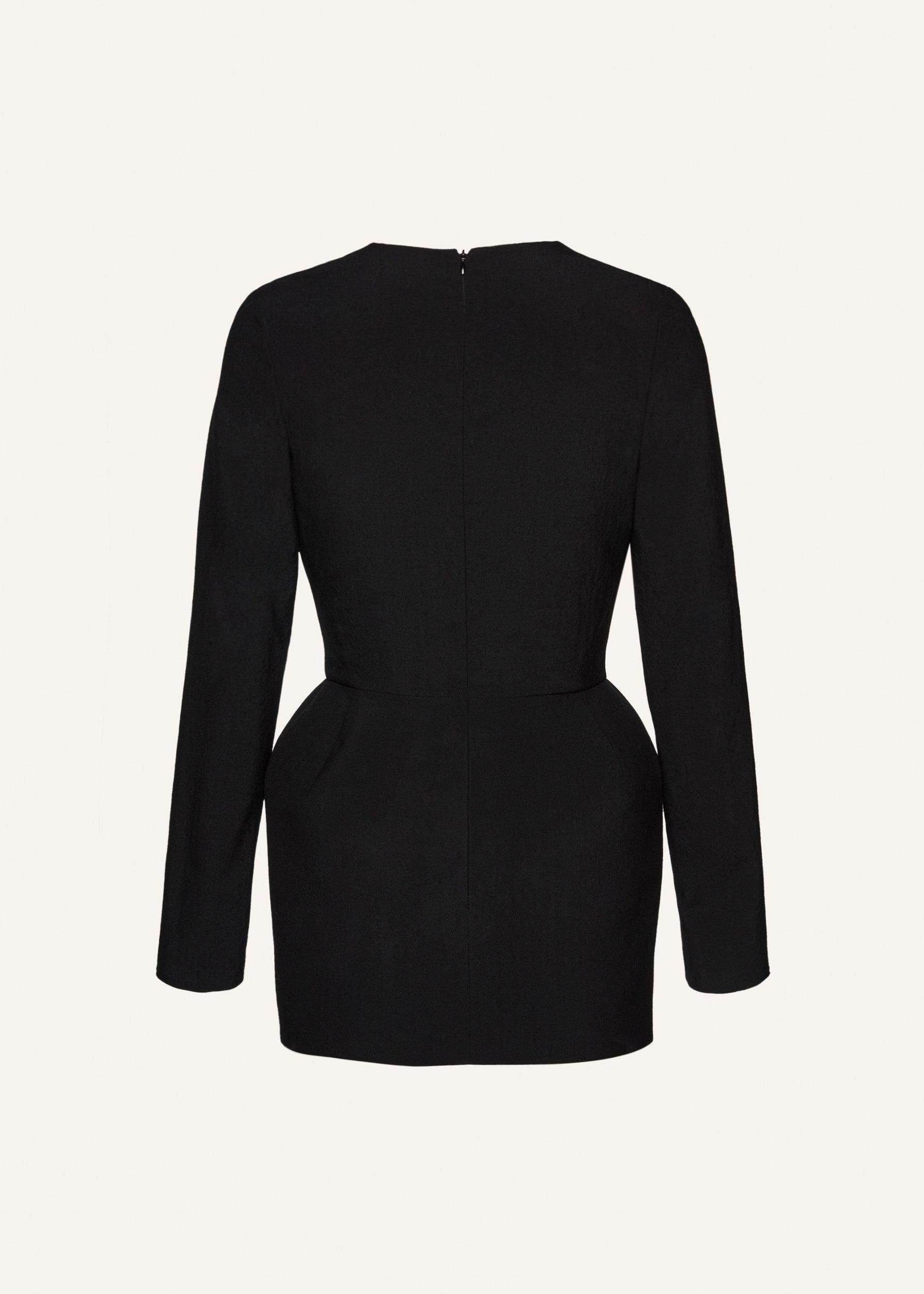 Long sleeve floral applique wool mini dress in black Product Image