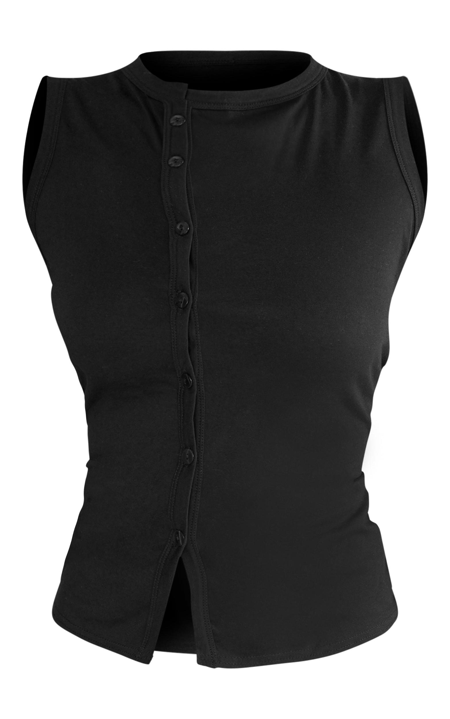 Black Cotton Asymmetric Button Down Top Product Image
