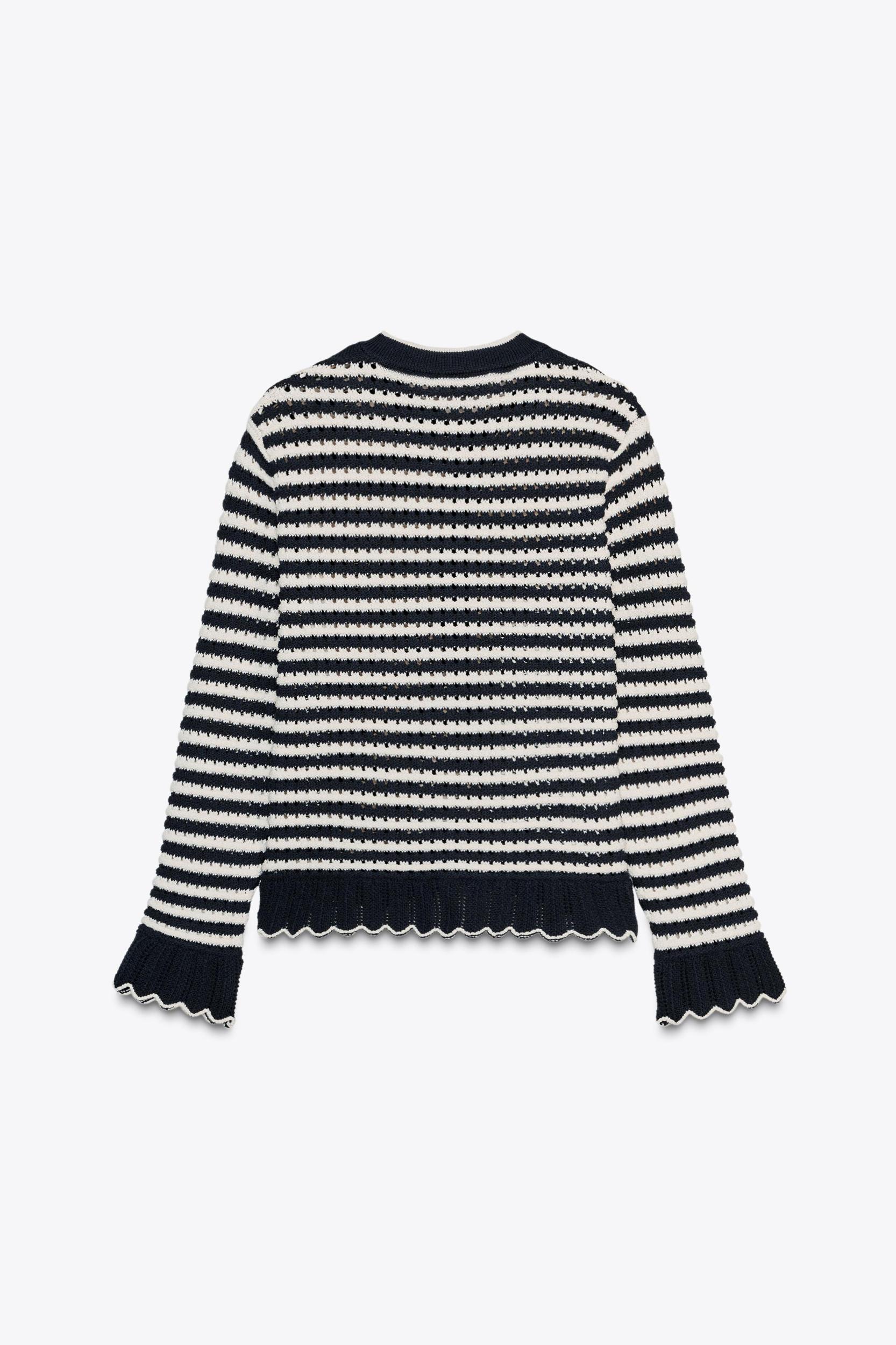 RUFFLED STRIPED KNIT CARDIGAN Product Image