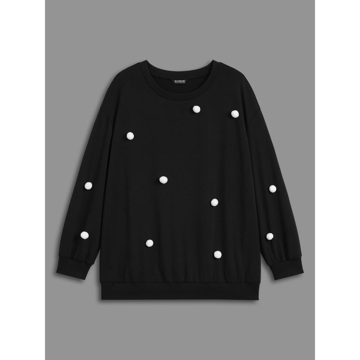 Plus Size 3D Dots Round Neck Relaxed Fit Sweatshirt Women Black Casual Patchwork Round Neck Everyday Sweatshirts BloomChic 30/6X Product Image