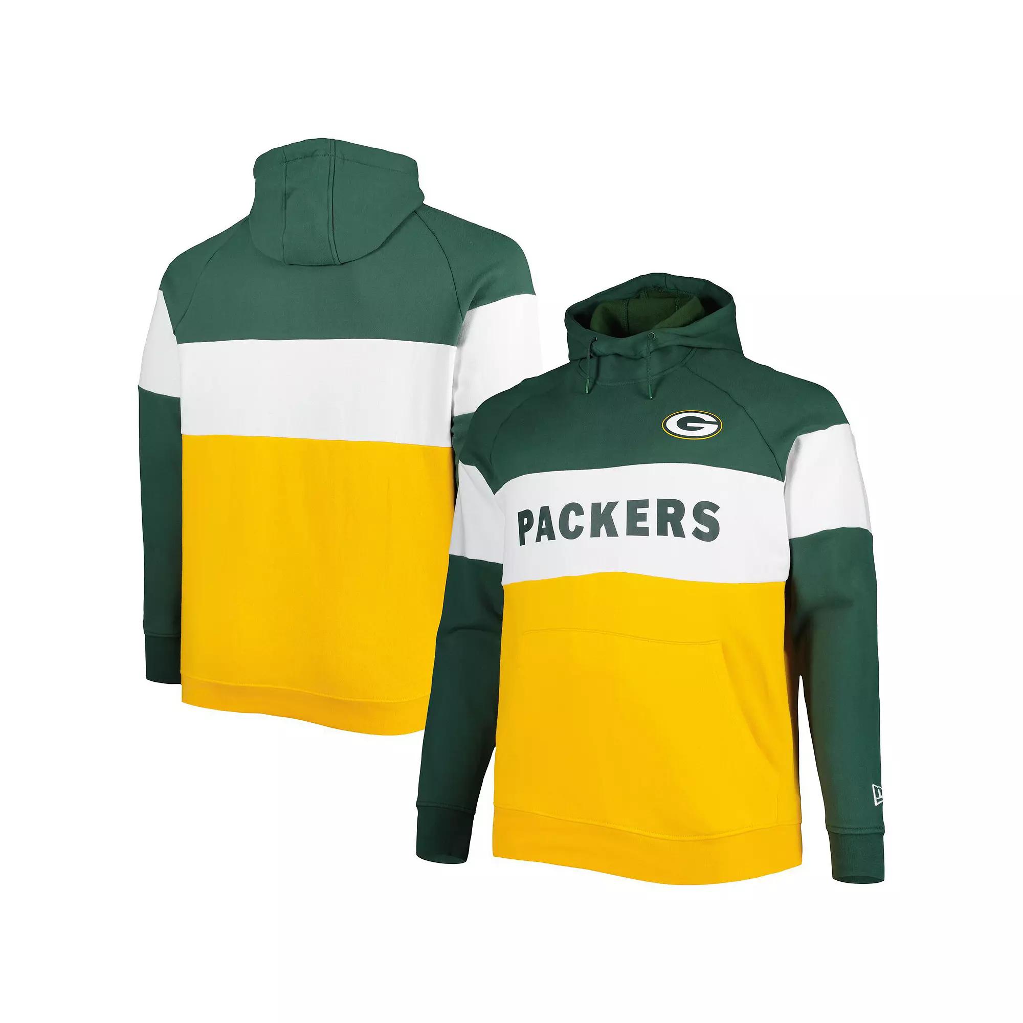 Men's New Era Gold Green Bay Packers Big & Tall Current Team Colorblock Fleece Raglan Pullover Hoodie, Size: 2XB Product Image