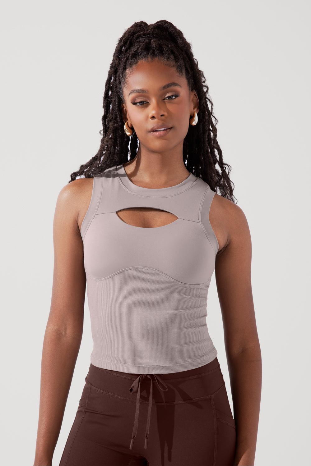 Peekaboo Crew Tank - Smoky Taupe Product Image