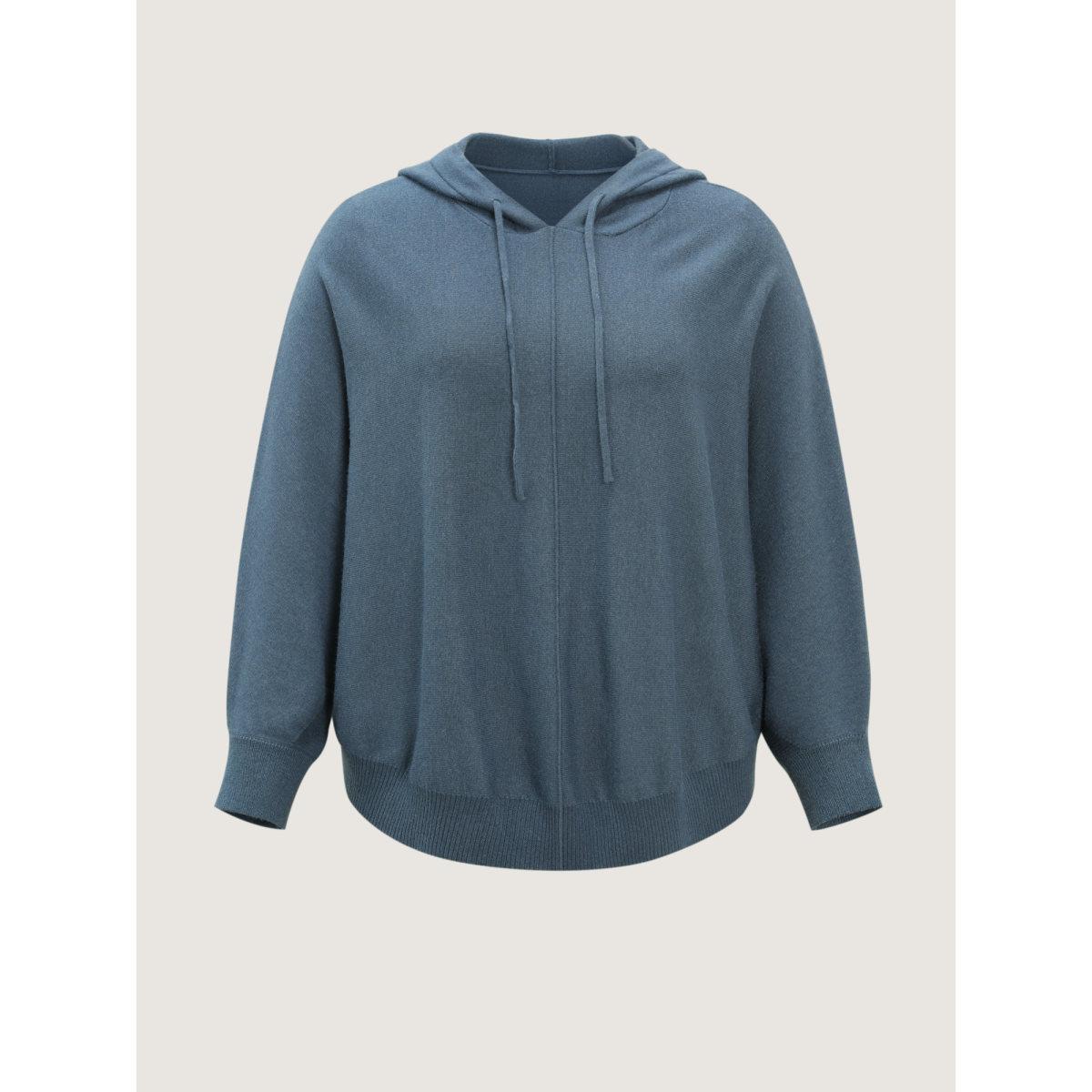 Plus Size Supersoft Hooded Arc Hem Dolman Pullover Indigo Women Leisure Loose Long Sleeve Hooded Casual Pullovers BloomChic 28/5X Product Image