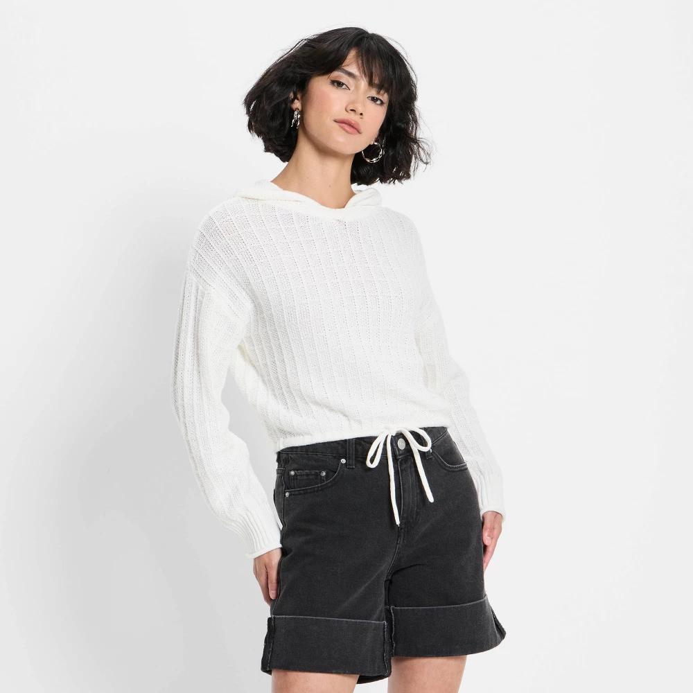 Women's Relaxed Textured Hooded Pullover Sweater - Future Collective Off-White Product Image