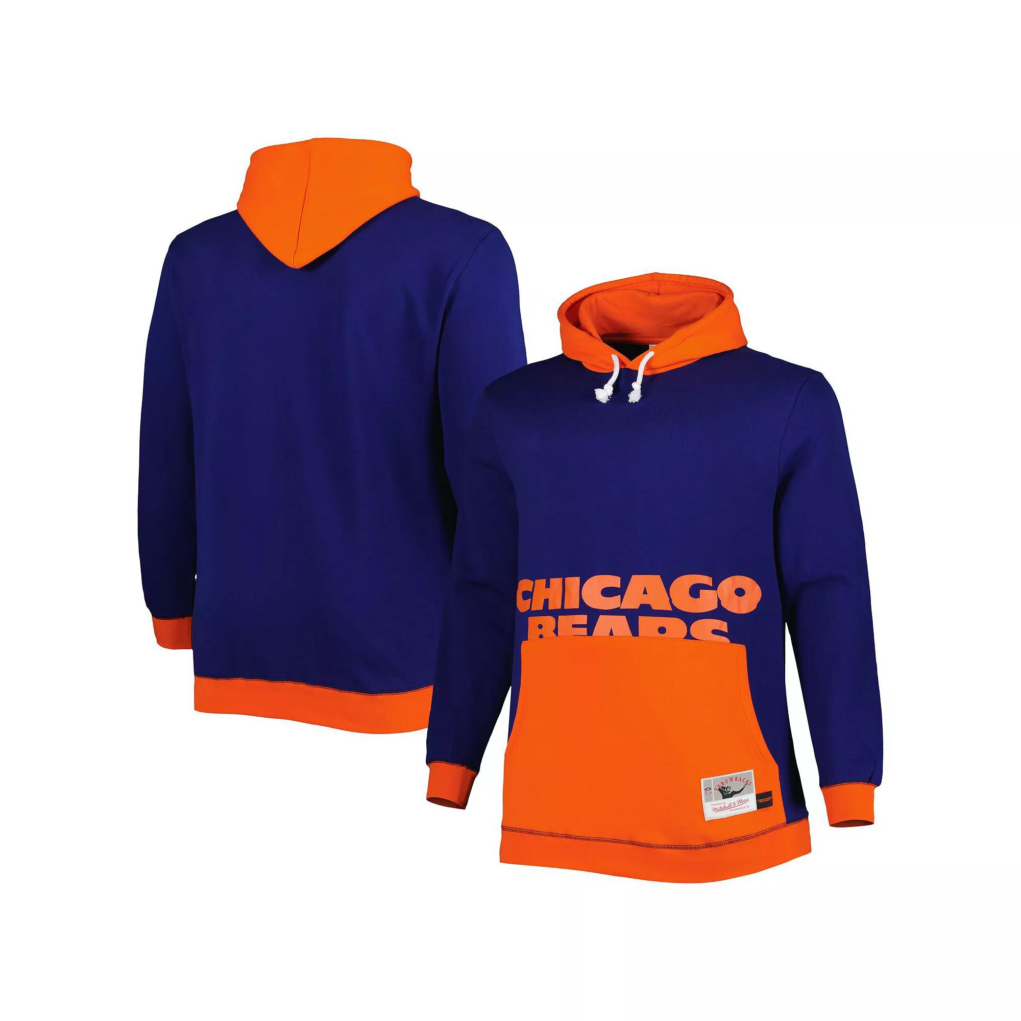 Men's Mitchell & Ness Navy/Orange Chicago Bears Big & Tall Big Face Pullover Hoodie, Size: 5XB, Blue Product Image