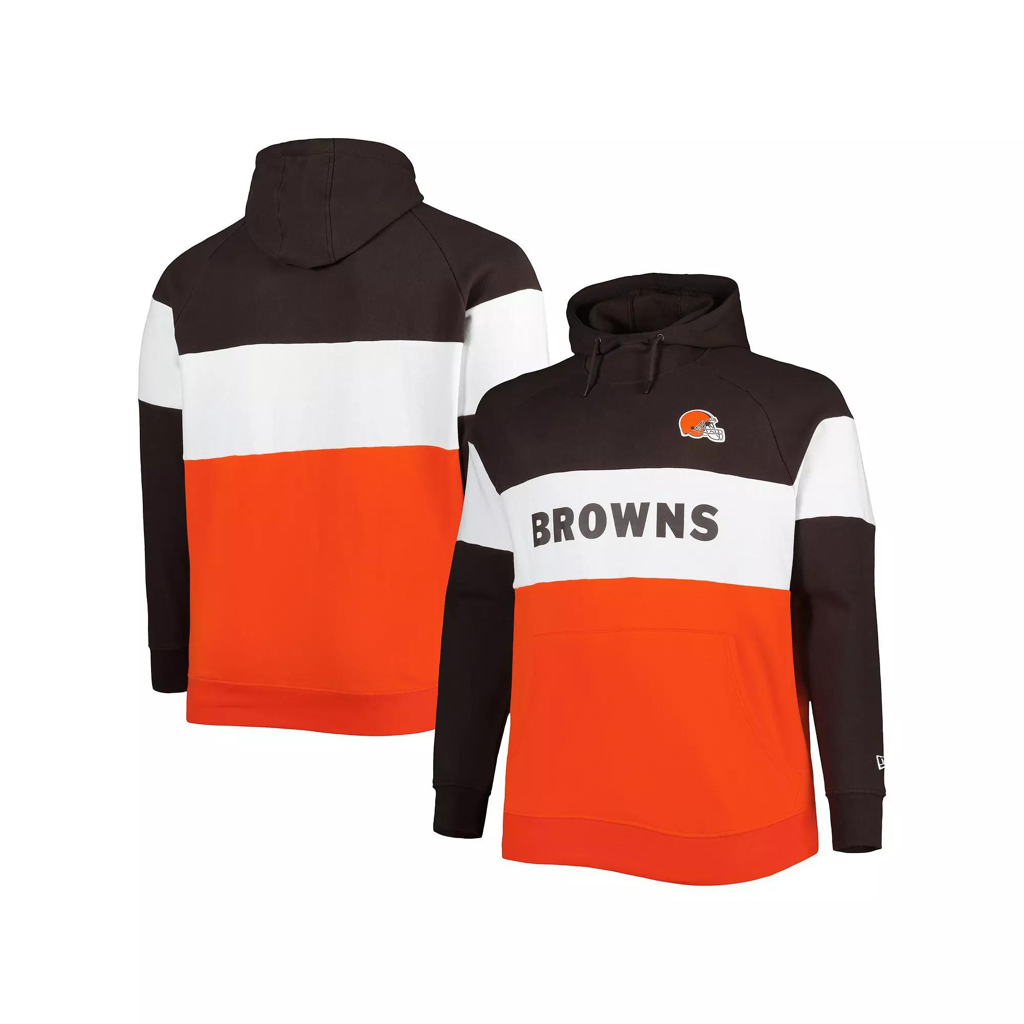 Men's New Era Orange/Brown Cleveland Browns Big & Tall Current Colorblock Raglan Fleece Pullover Hoodie,  Product Image