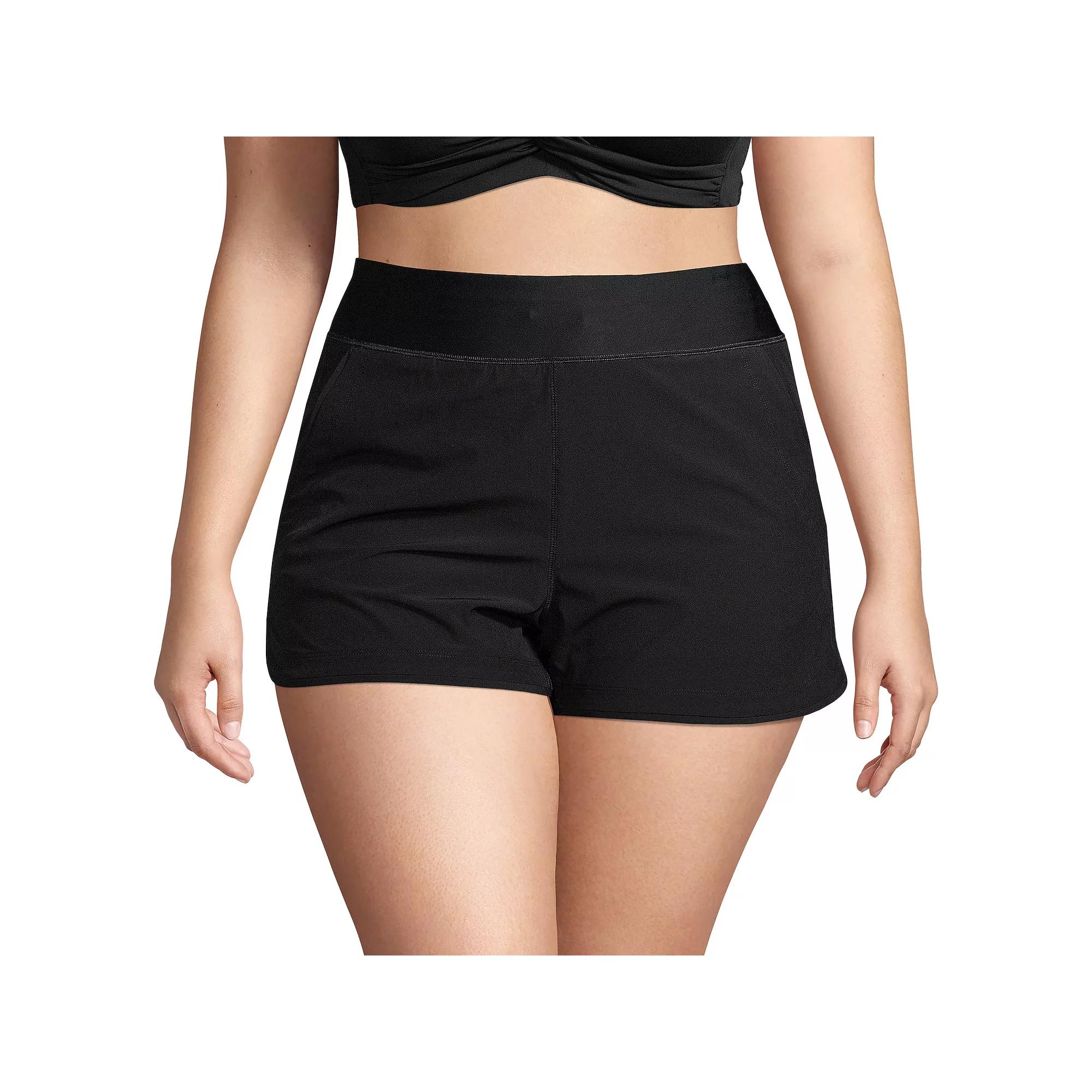 Plus Size Lands' End 3" Quick Dry Swim Board Shorts With Panty, Women's, Size: 26 W, Black Product Image
