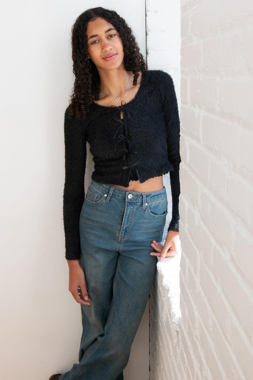 Bow Front Eyelash Cardigan Product Image