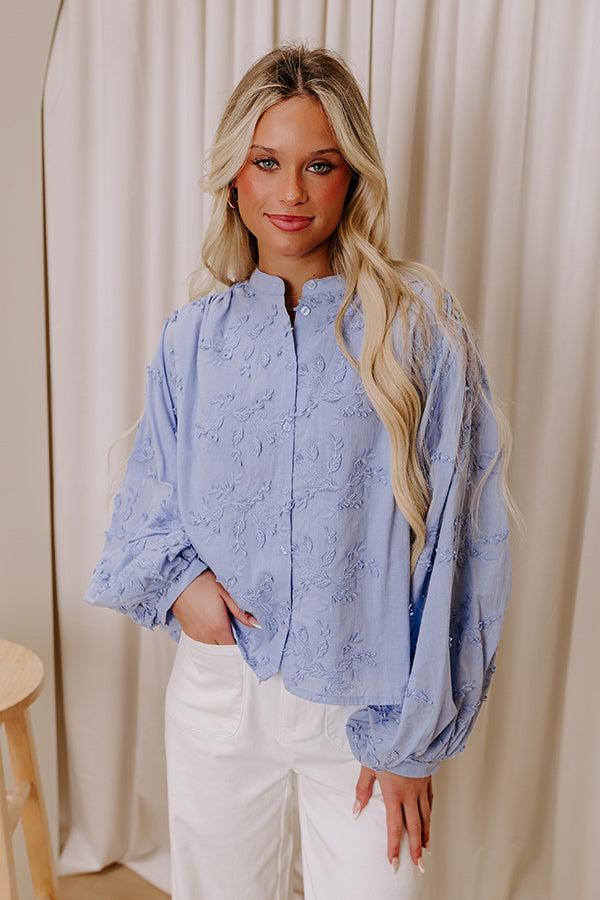 Lost In Love Embroidered Button Up in Sky Blue Product Image