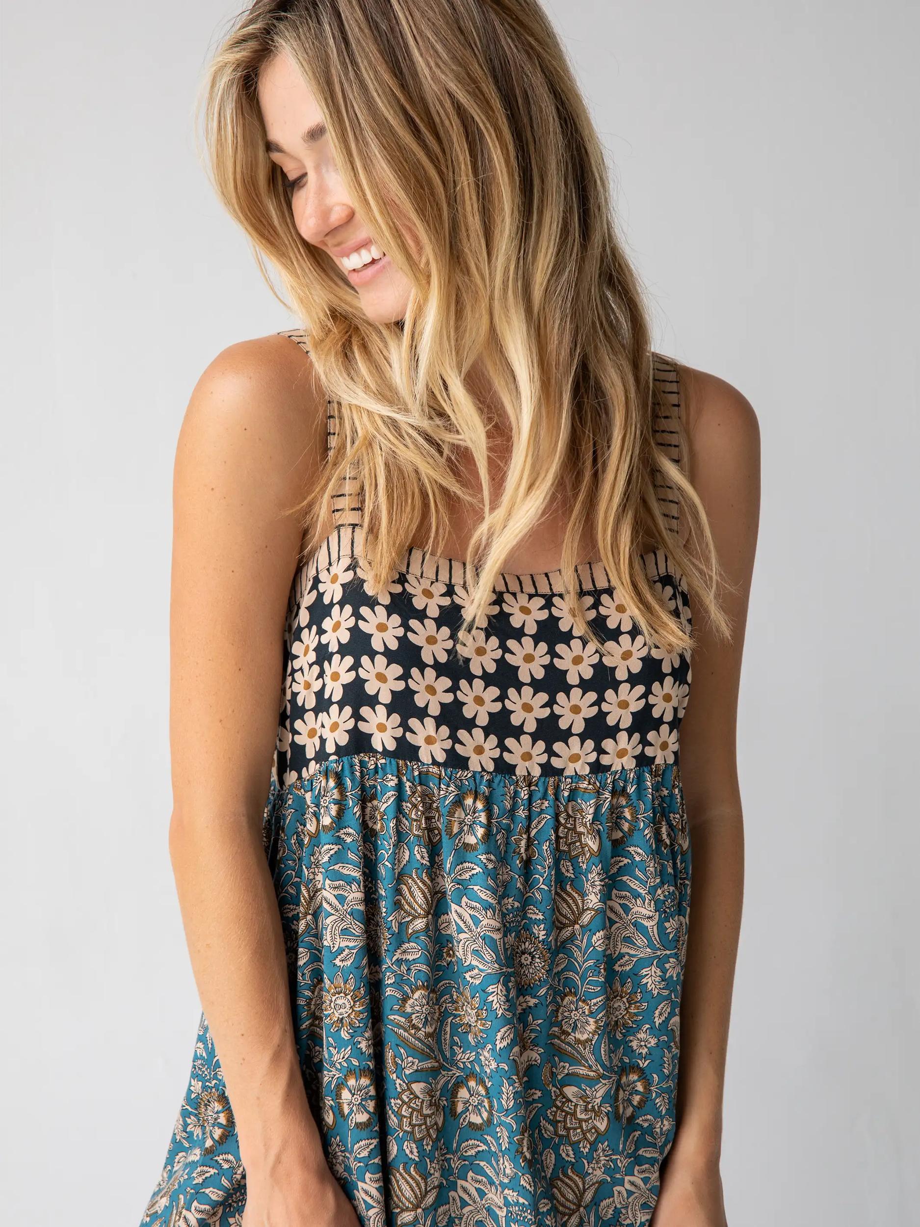 Patti Side Slit Maxi Dress - Teal Cream Mixed Floral Product Image