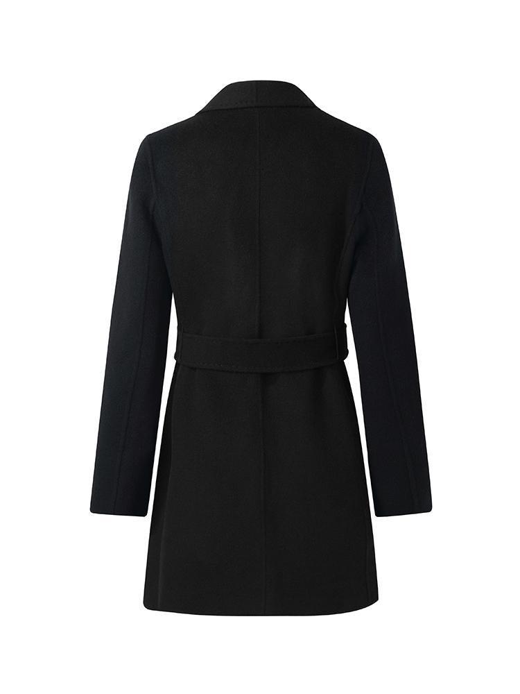 Tencel Wool Notched Lapel Mid-Length Coat With Belt Product Image