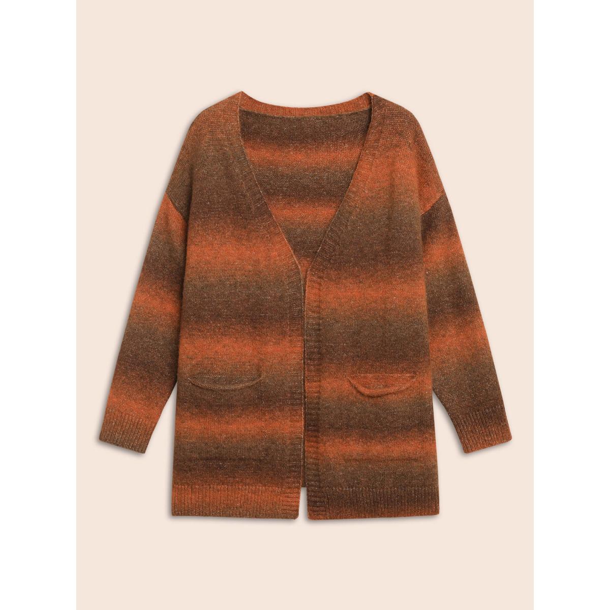 Plus Size Gradient Dye Design Pockets Cardigan Yellowishbrown Women Basics Loose Long Sleeve Everyday Cardigans BloomChic 18-20/2X Product Image