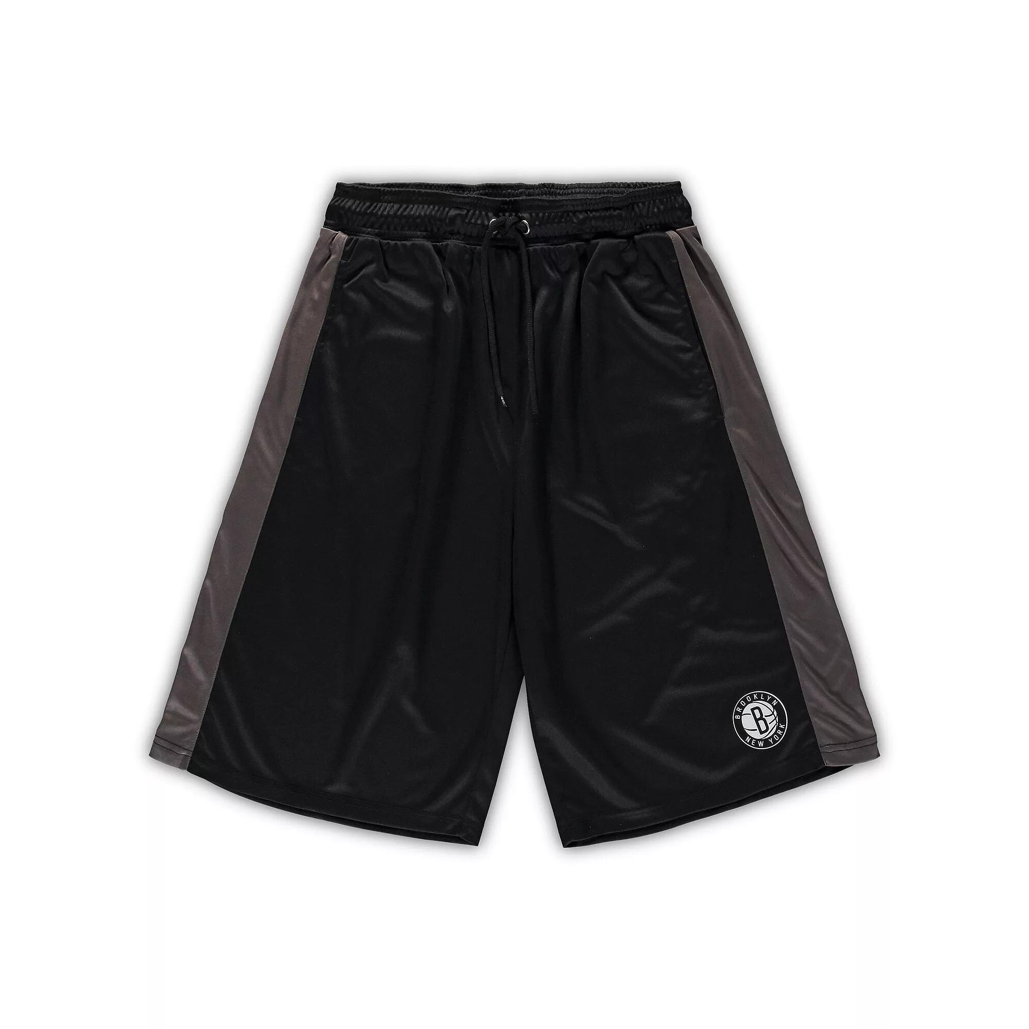 Men's Fanatics Branded Black/Charcoal Brooklyn Nets Big & Tall Performance Shorts,  Product Image