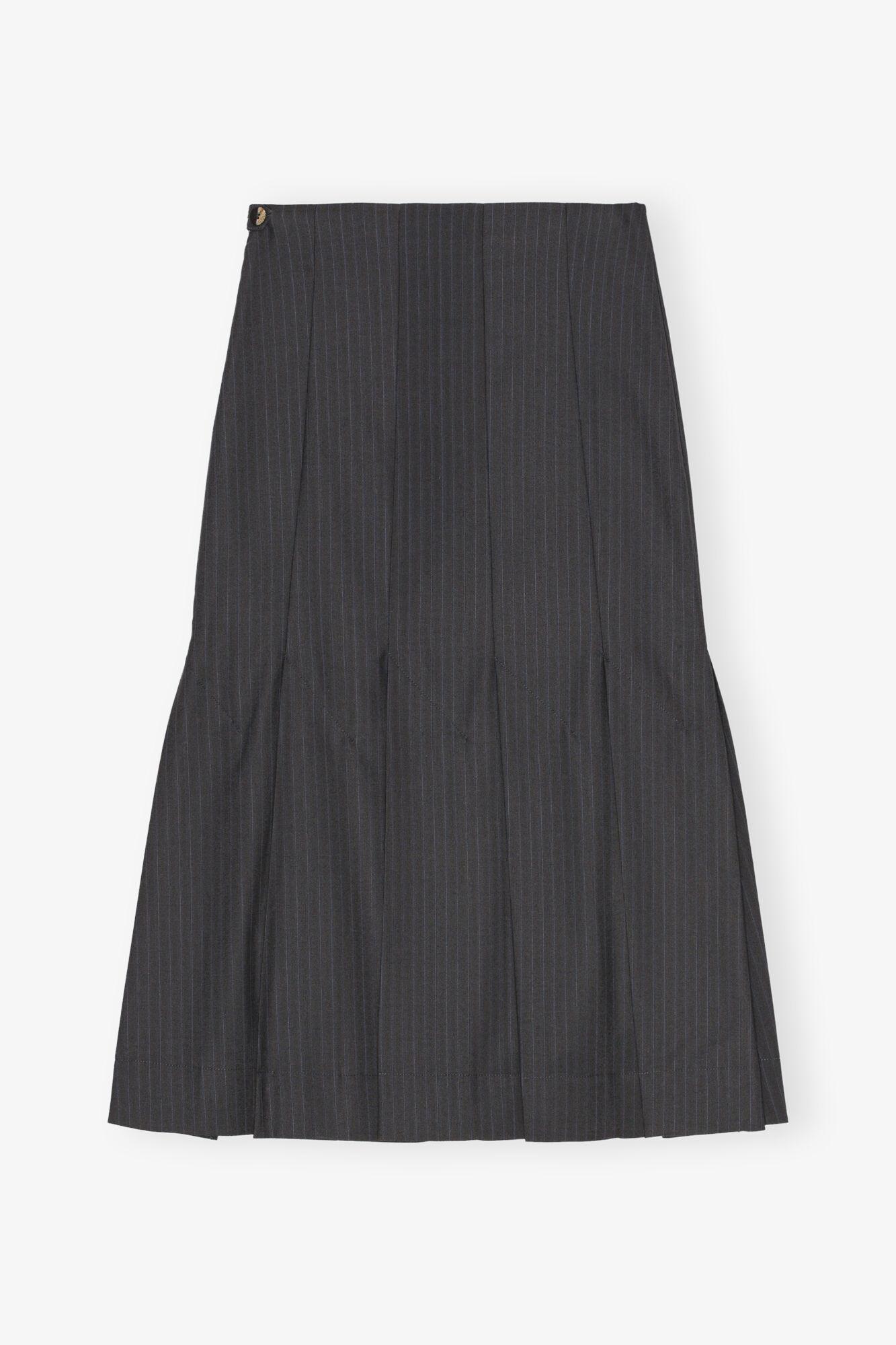 Dark Grey Stripe Suiting Midi Skirt Product Image