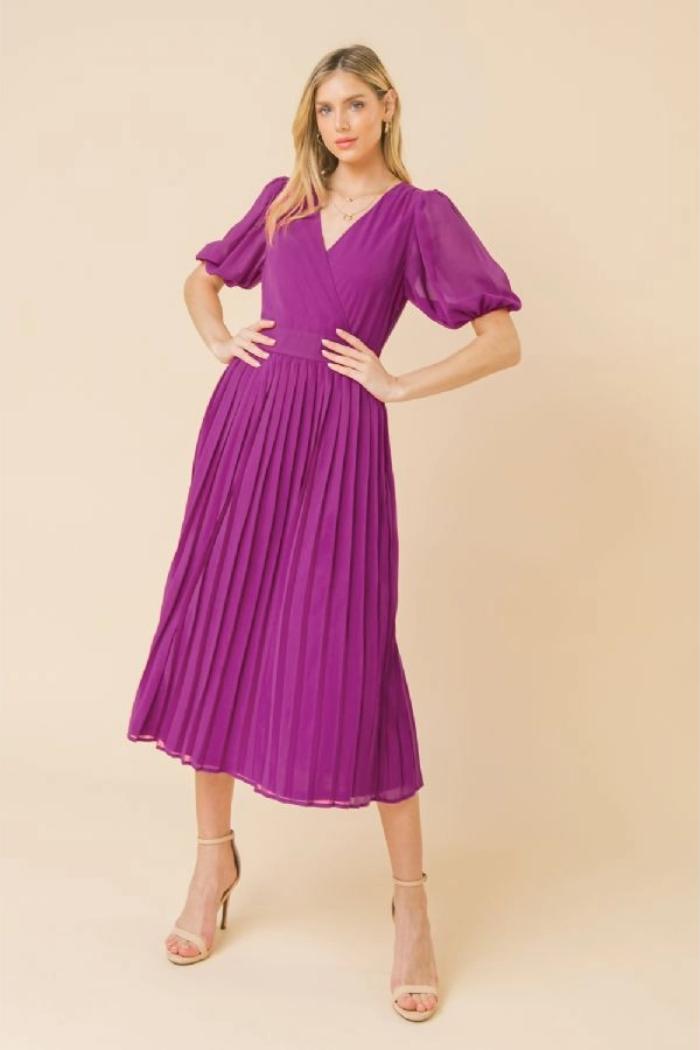 Solid Pleated Midi Dress Product Image