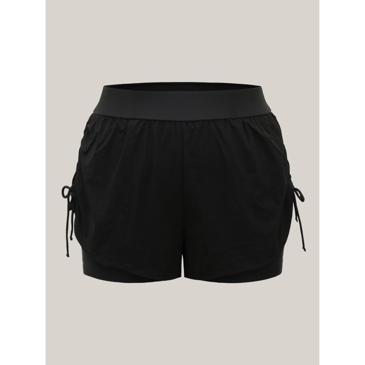 Plus Size Adjustable Side Drawstring Swim Bottoms Women's Swimwear Black Resort Drawstring High stretch Bodycon Mid Rise Curve Swim Bottoms BloomChic 22-24/3X Product Image