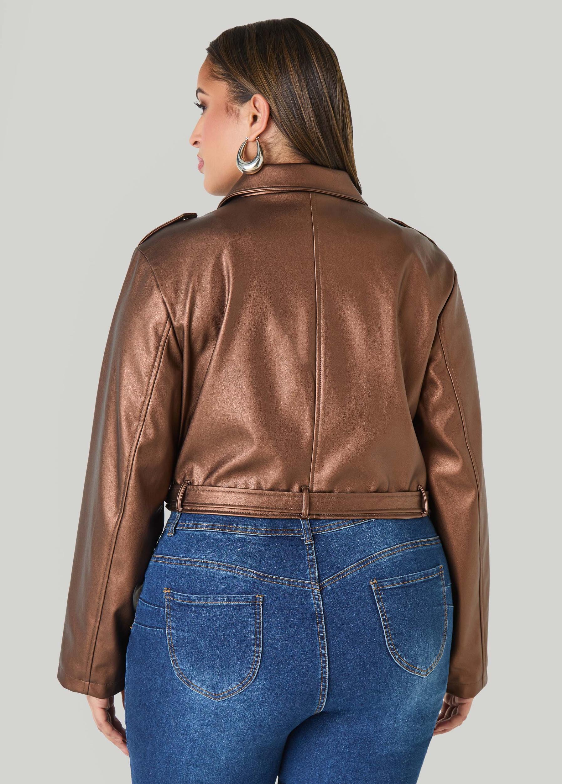 Cropped Faux Leather Moto Jacket Product Image