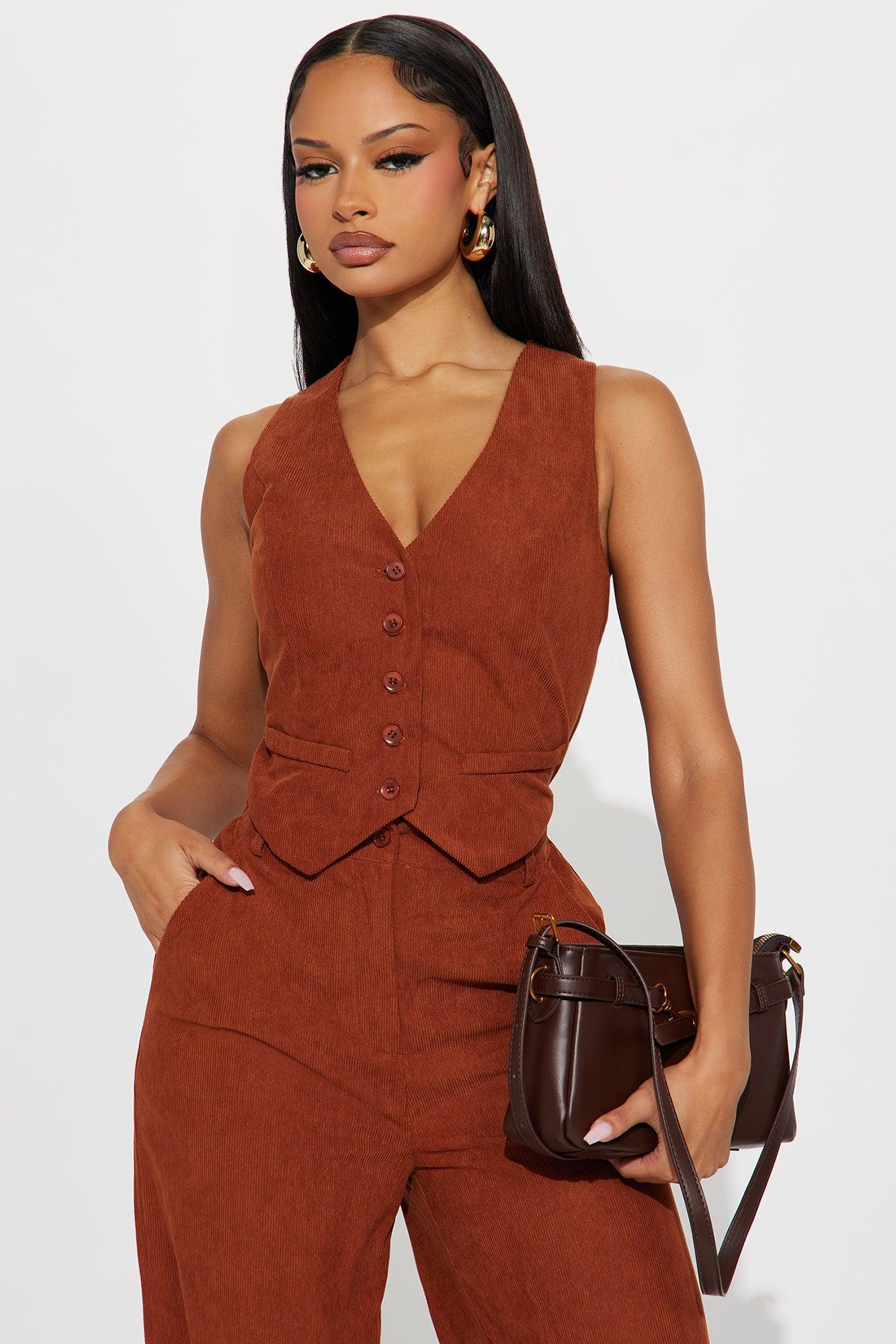 Soleil Corduroy Vest Jumpsuit - Rust Female Product Image