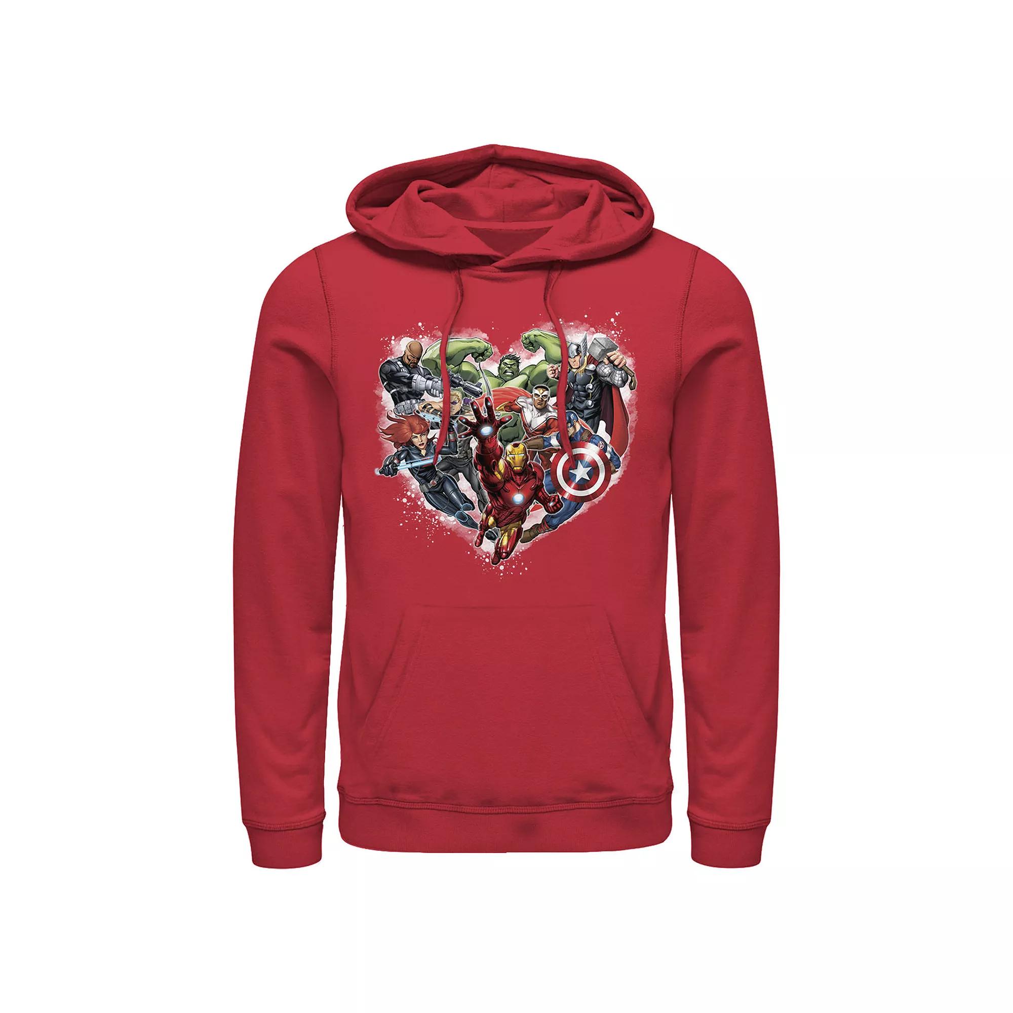 Marvel's Avengers Heroes Filled Heart Men's Graphic Hoodie, Size: Large, Red Product Image
