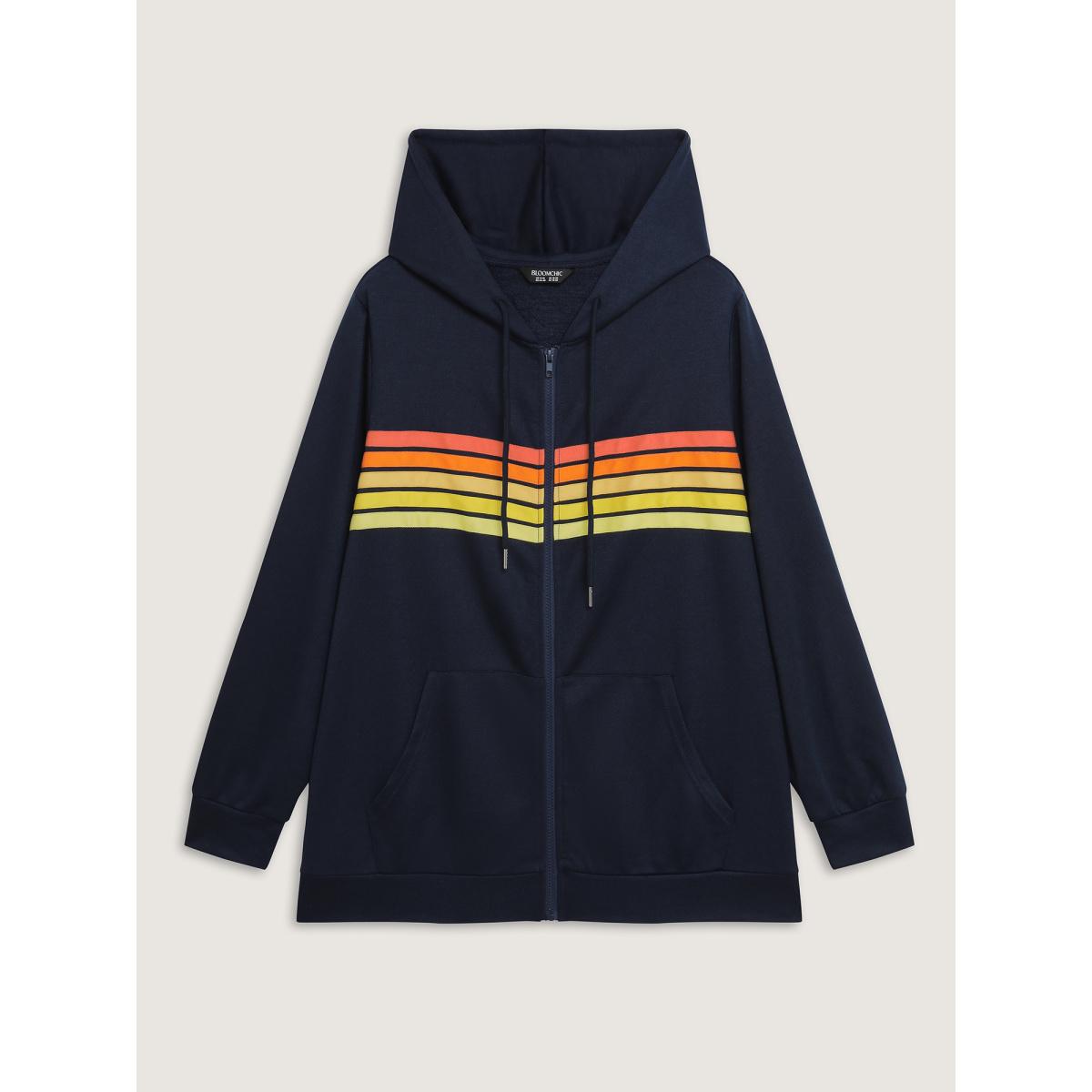 Plus Size Color Contrast Stripes Zipper Jacket Women Midnight Contrast Patch pocket Casual Jackets BloomChic 28/5X Product Image