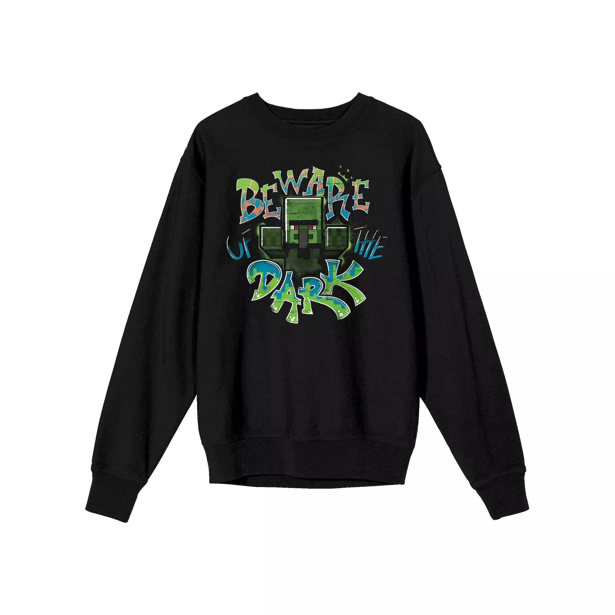 Men's Minecraft Beware Of The Dark Long Sleeve Graphic Pullover, Size: Medium, Black Product Image