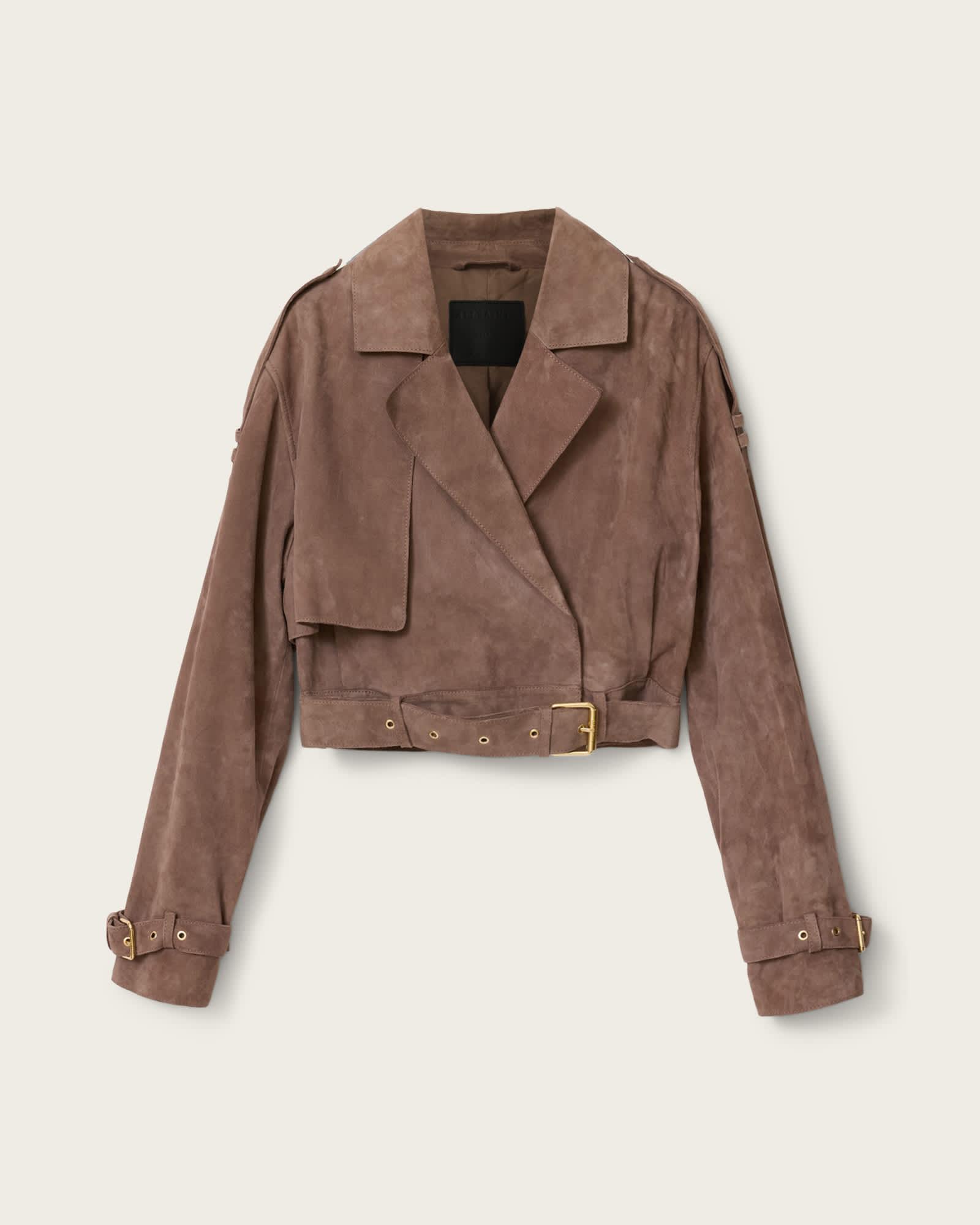 Ophelia Cropped Suede Jacket MOLE BROWN | ALLSAINTS US Product Image