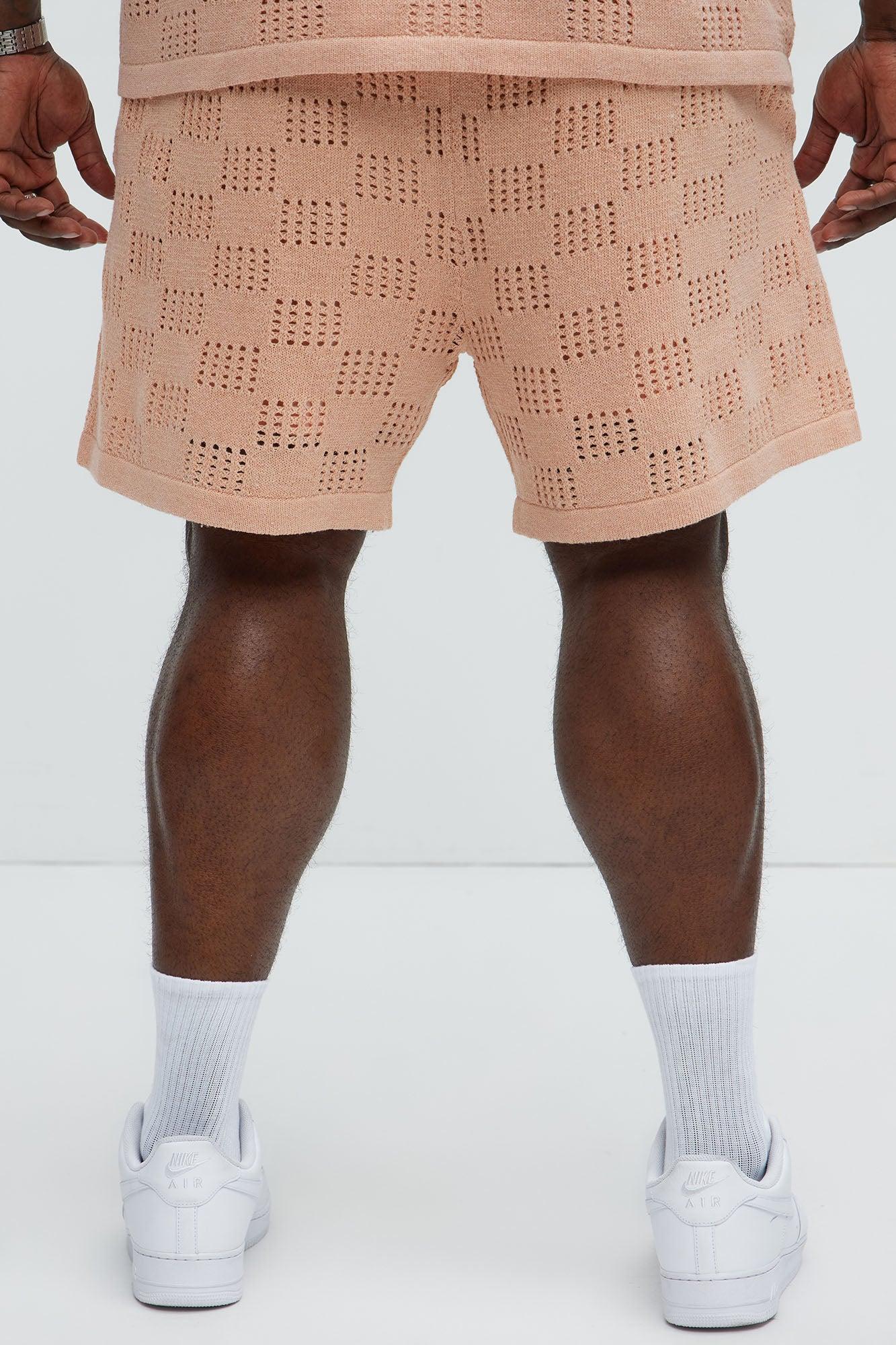 Checkered Open Knit Shorts - Pink Product Image