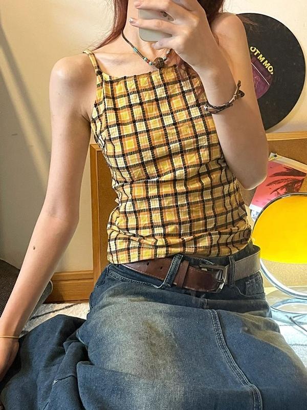 Vintage Plaid Print Cami Top Product Image
