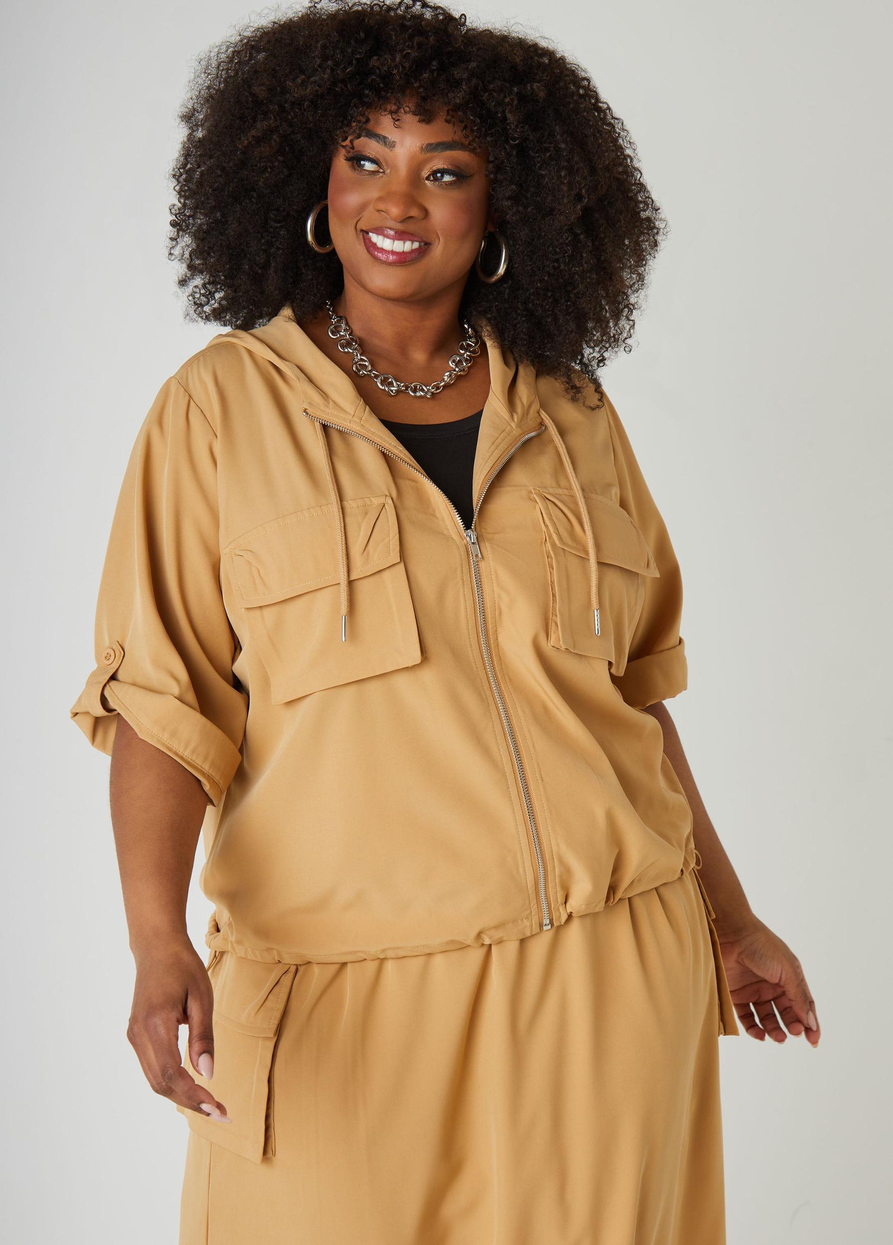 Hooded Drawstring Cargo Jacket Product Image