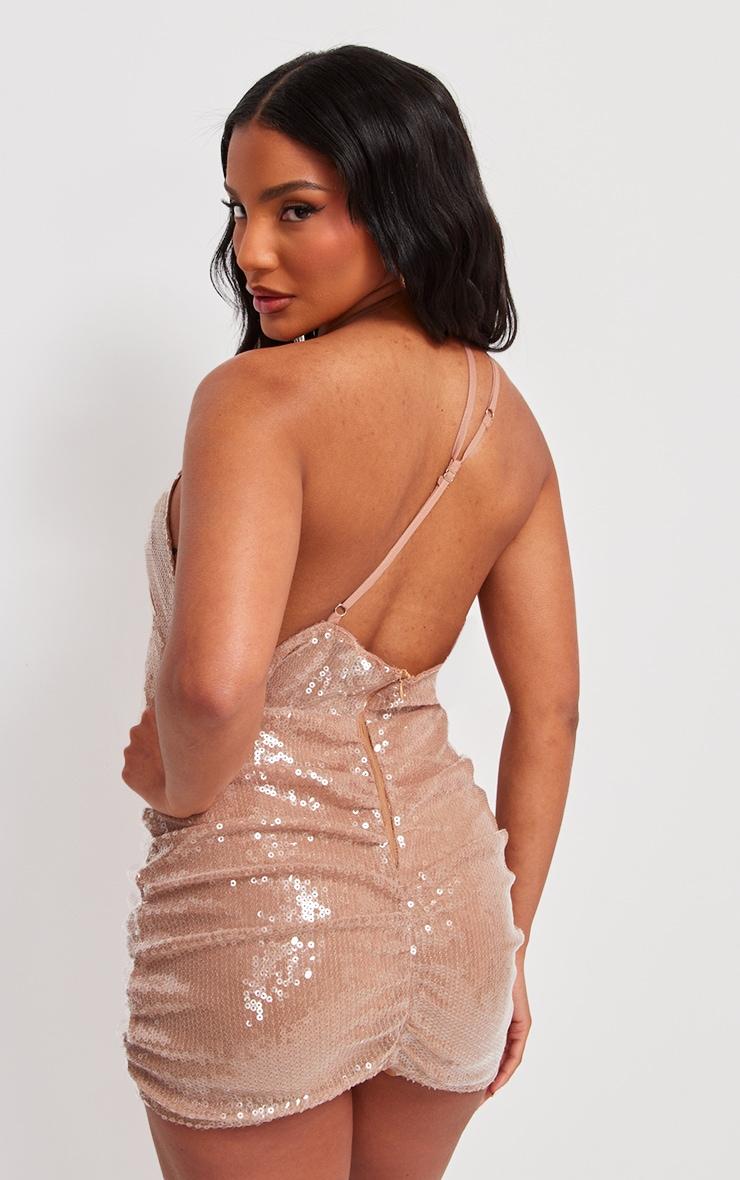 Nude Sequin Cowl Neck Ring Detail Skort Romper Product Image