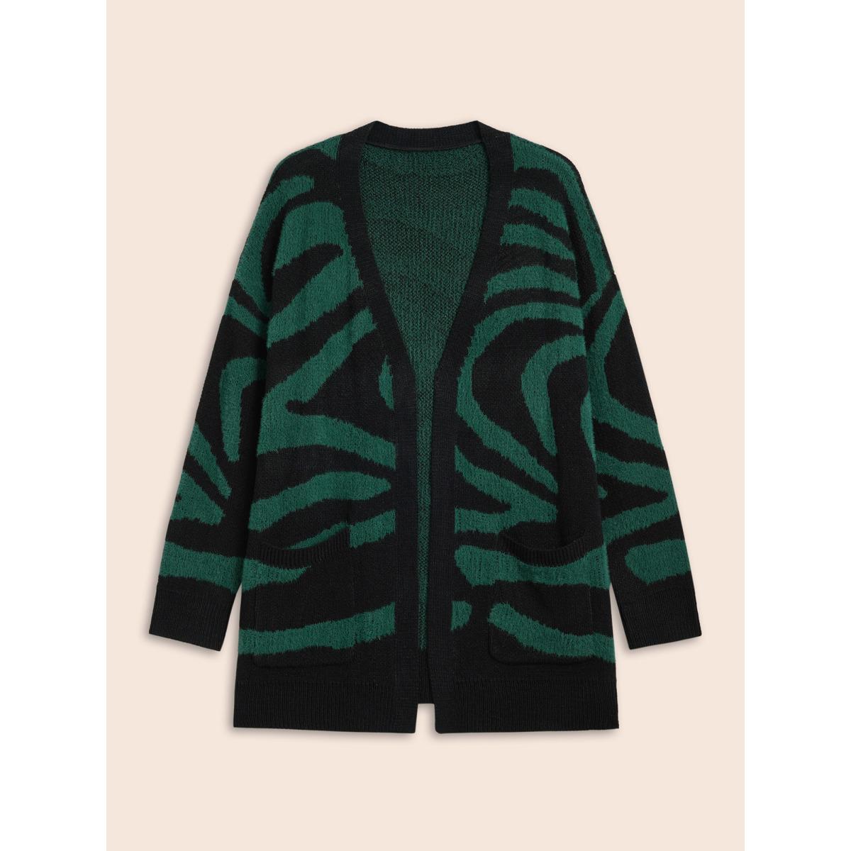 Plus Size Zebra Jacquard Drop Shoulder Cardigan ArmyGreen Women Leisure Loose Long Sleeve Casual Cardigans BloomChic 28/5X Product Image