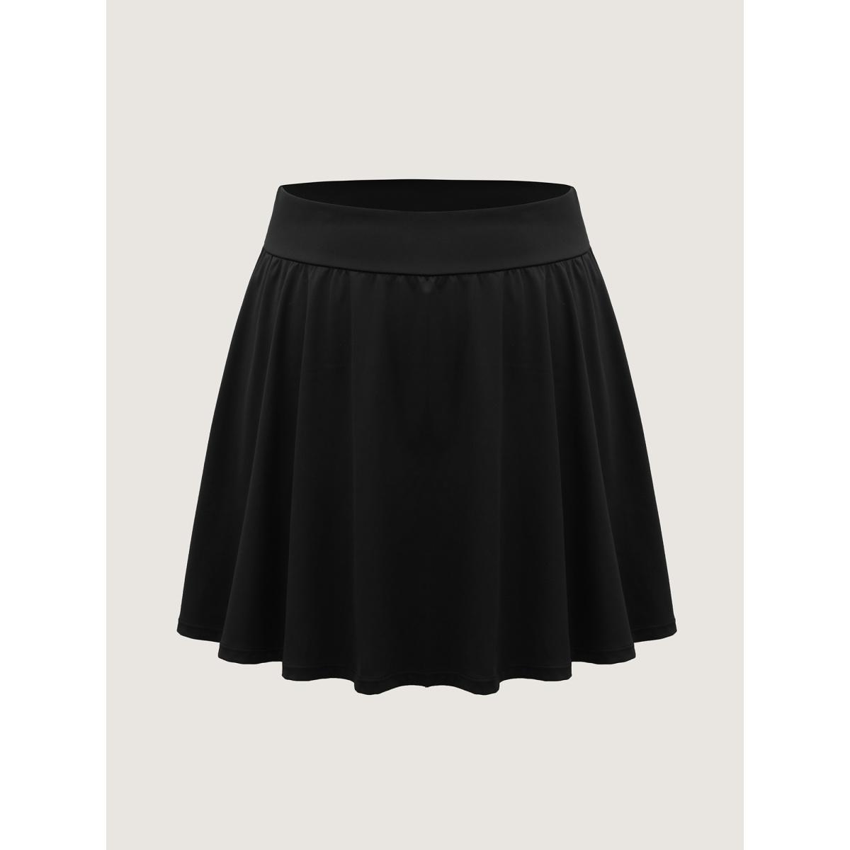 Plus Size Wide Stretchy Waist Flared Midi Skirt Women Black Leisure Loose Medium stretch Side seam pocket Casual Skirts BloomChic 10/M Product Image