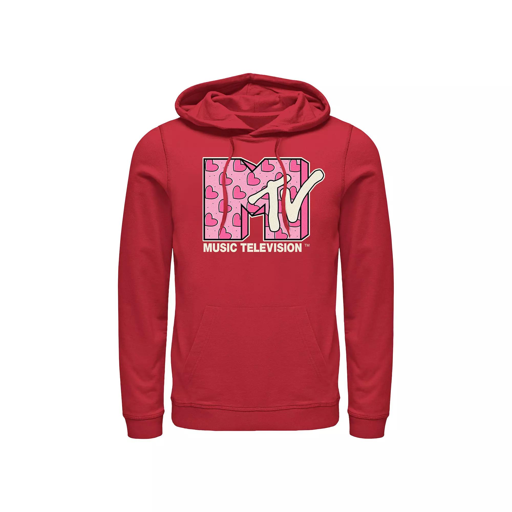 Men's MTV Heart Print Logo Graphic Hoodie, Size: Large, Red Product Image