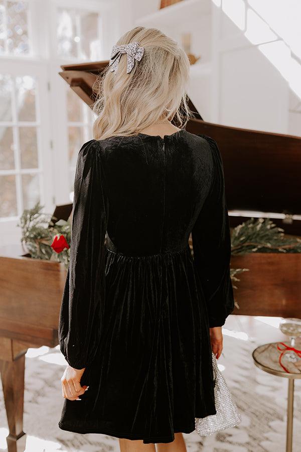 Bows And Kisses Velvet Mini Dress in Black Product Image