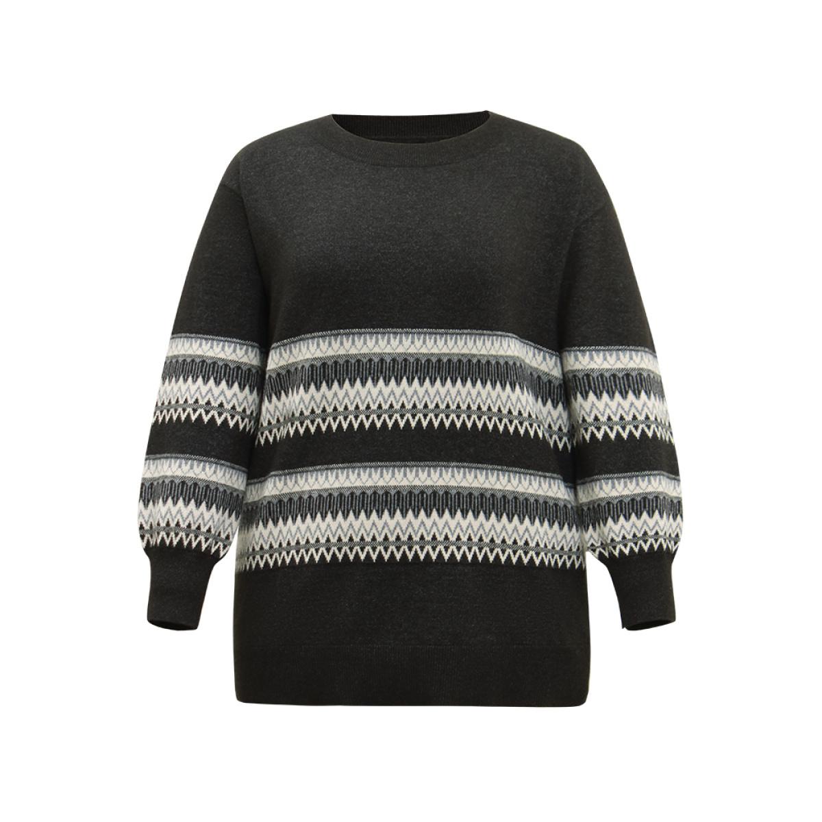 Plus Size Supersoft Essentials Anti-Pilling Bandana Print Pullover Black Women Casual Loose Long Sleeve Round Neck Dailywear Pullovers BloomChic 26/4X Product Image