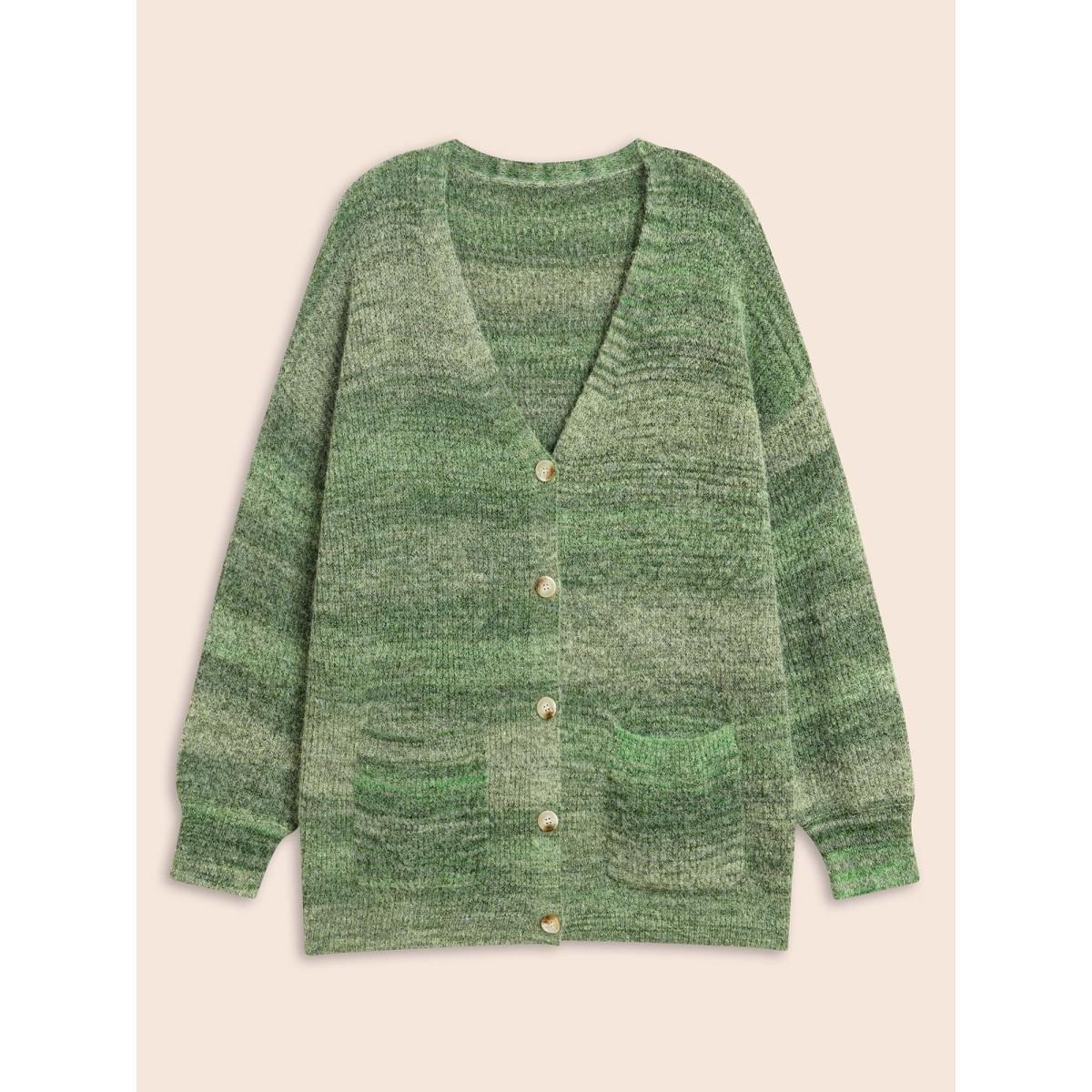 Plus Size Contrast Patched Pocket Drop Shoulder Cardigan Moss Women Casual Loose Long Sleeve Everyday Cardigans BloomChic 12/L Product Image