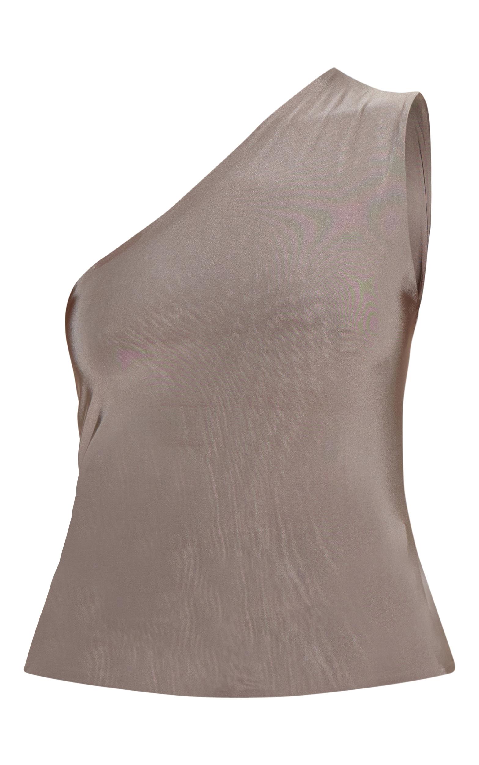 Mushroom Double Layer Slinky Back Detail One Shoulder Top Product Image